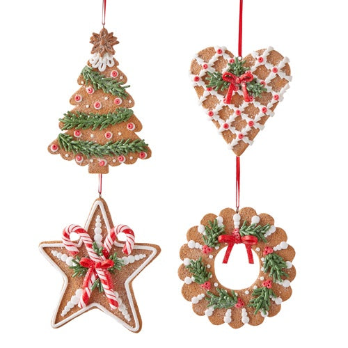 5 Pack Holiday Gingerbread Cookie Ornaments - Christmas Tree Decorations for Home, Party & DIY Crafts