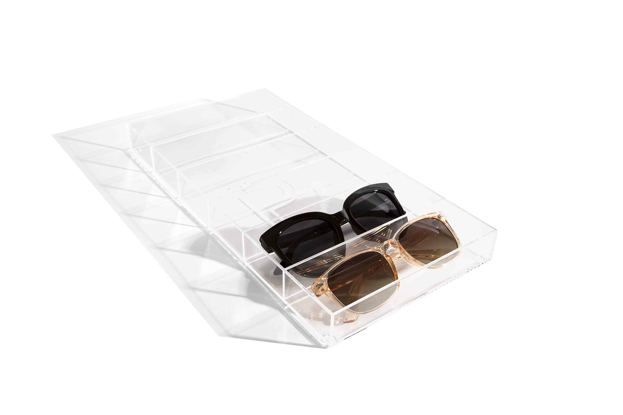 Clear Acrylic Sunglasses Organizer Case - Eyeglass & Sunglass Holder with Jewelry & Makeup Storage Compartments | Perfect for Budgeting Envelopes, Travel & Home Organization