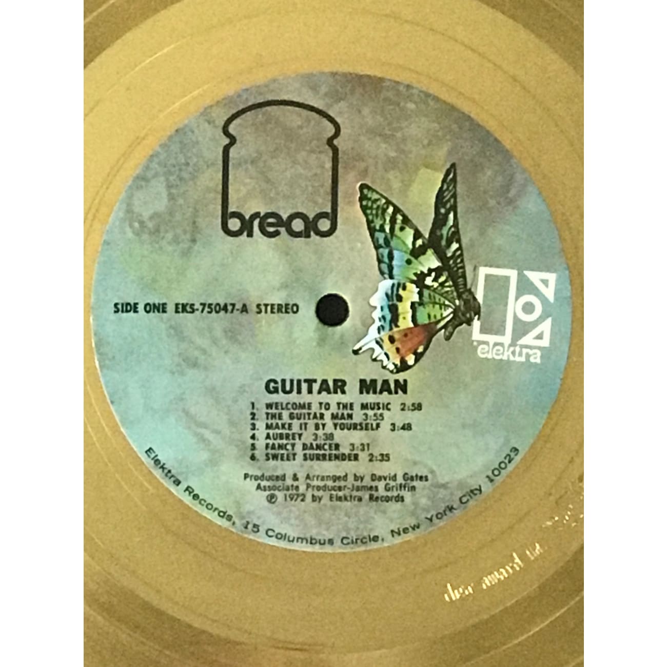 1972 Limited Edition Bread Guitar Man Disc Award - Rare Vintage Collectible for Music Memorabilia Enthusiasts & Rock Fans