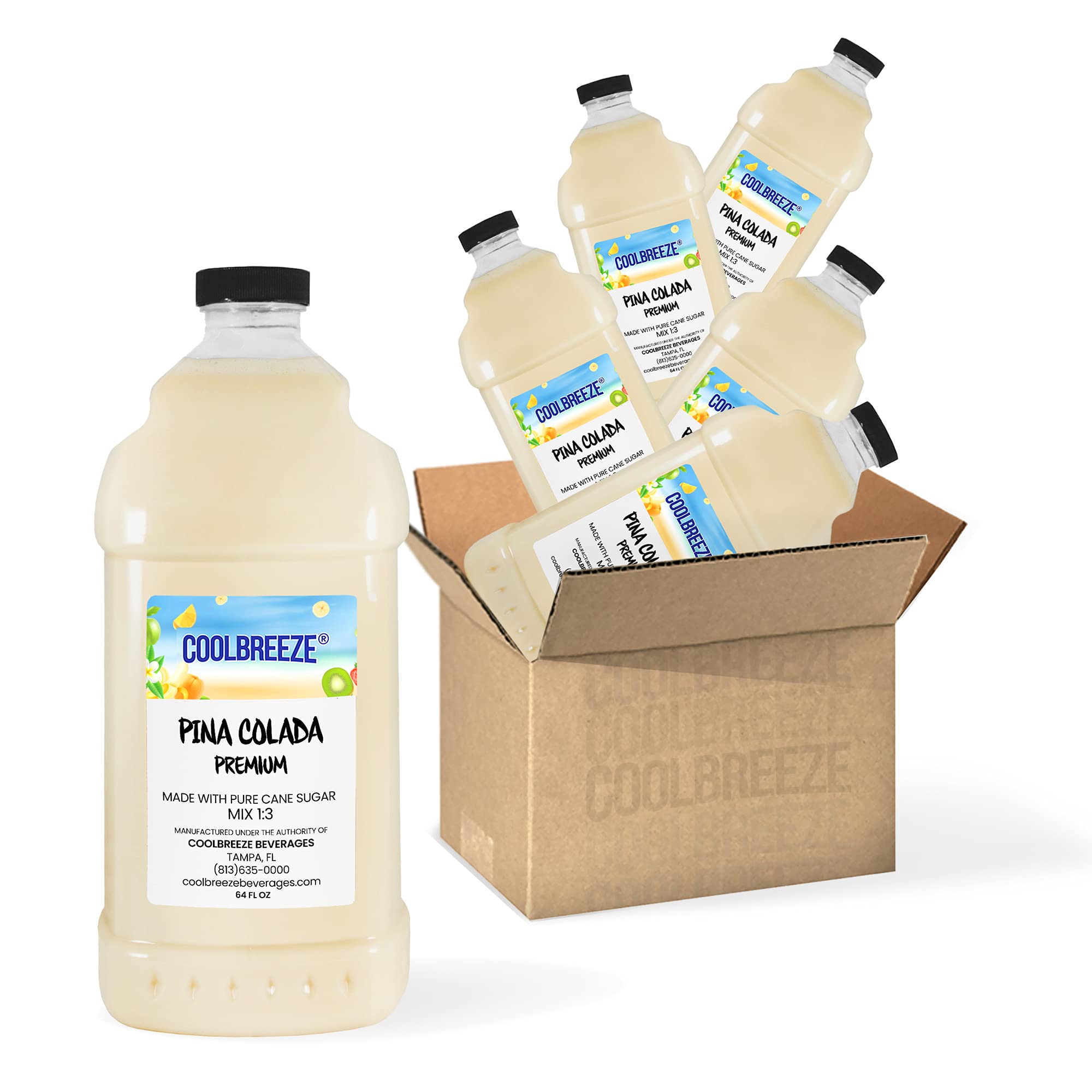 Premium Frozen Slush Drink Mix - Pina Colada Flavor | Ready-to-Use Beverage Mix for Parties & Events | Case of Six 1/2 Gallon Bottles | Coolbreeze Brand | Perfect for Summer BBQs, Pool Parties & Beach Gatherings