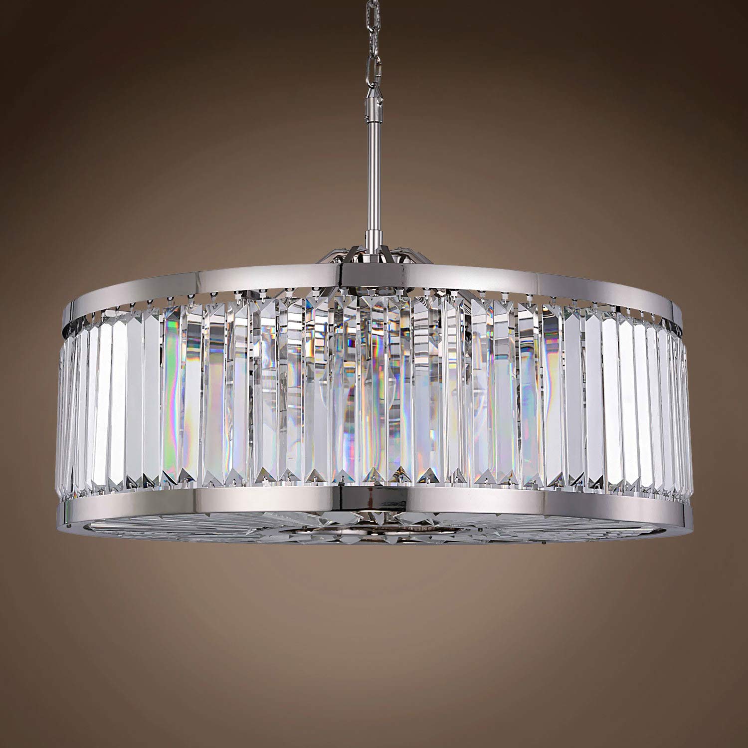 Prysm Transitional 10-Light 35-Inch Clear Crystal Chandelier with Polished Nickel Finish - Elegant Ceiling Hanging Light Fixture for Dining Room, Living Room & Bedroom