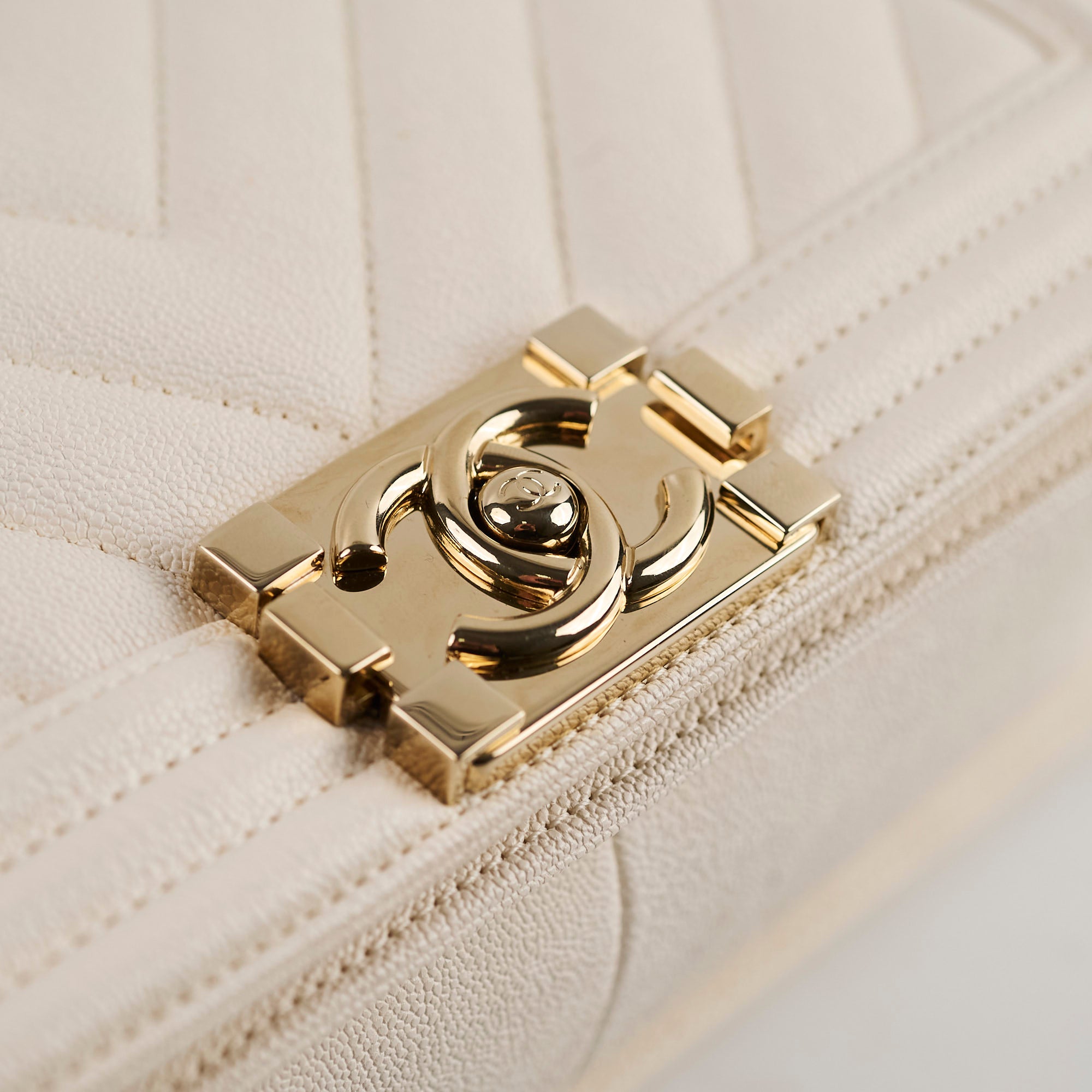 Chanel Old Medium Boy Chevron White Caviar Leather Handbag - Series 29 | Luxury Designer Crossbody Bag for Women, Perfect for Date Night & Special Occasions