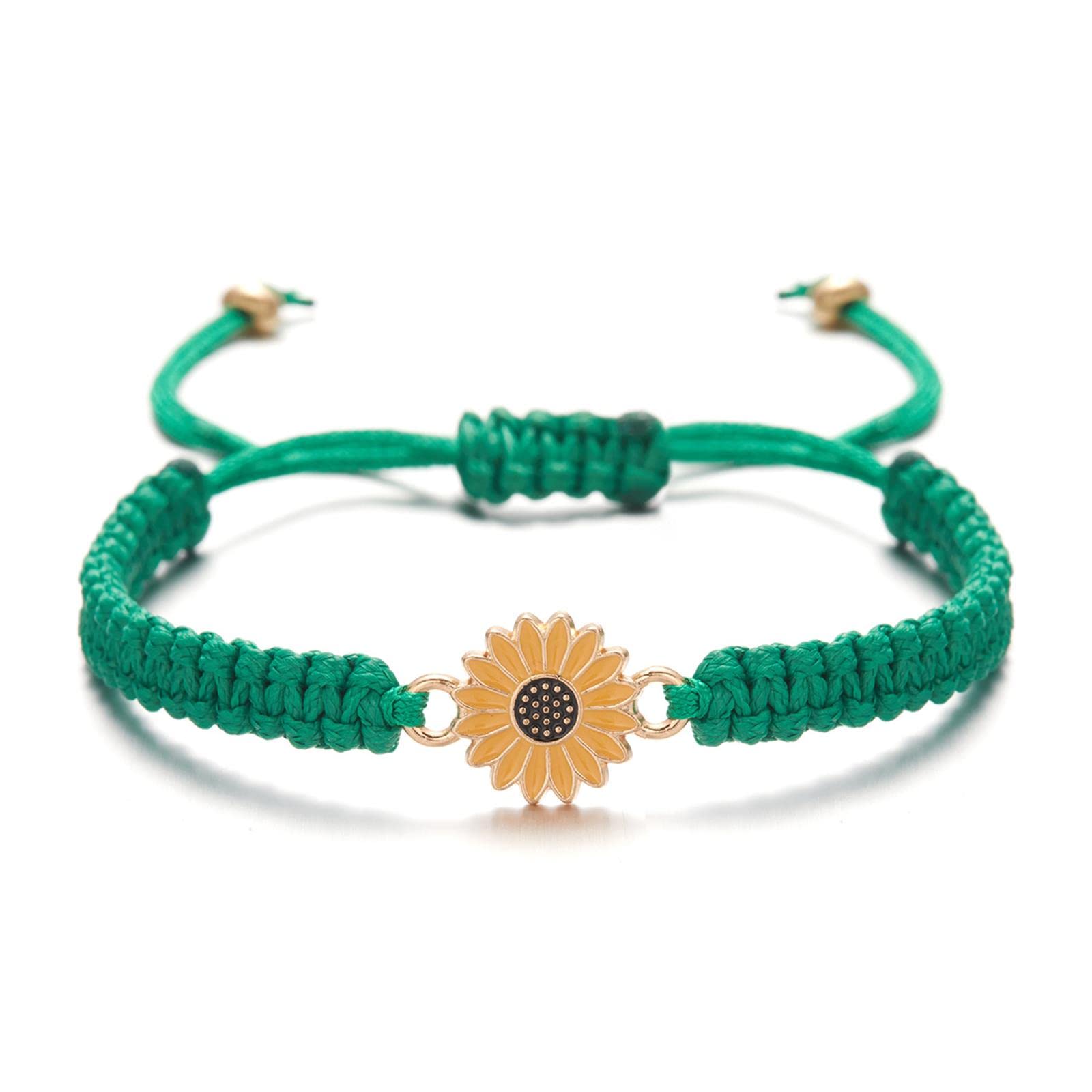 Adjustable Sunflower Charm Bracelet - Handmade Boho Daisy Braided Rope Friendship Bracelet for Women, Couples & Friends | Summer Jewelry Gift for Her, Promise Matching Bracelets for Best Friends & Lovers