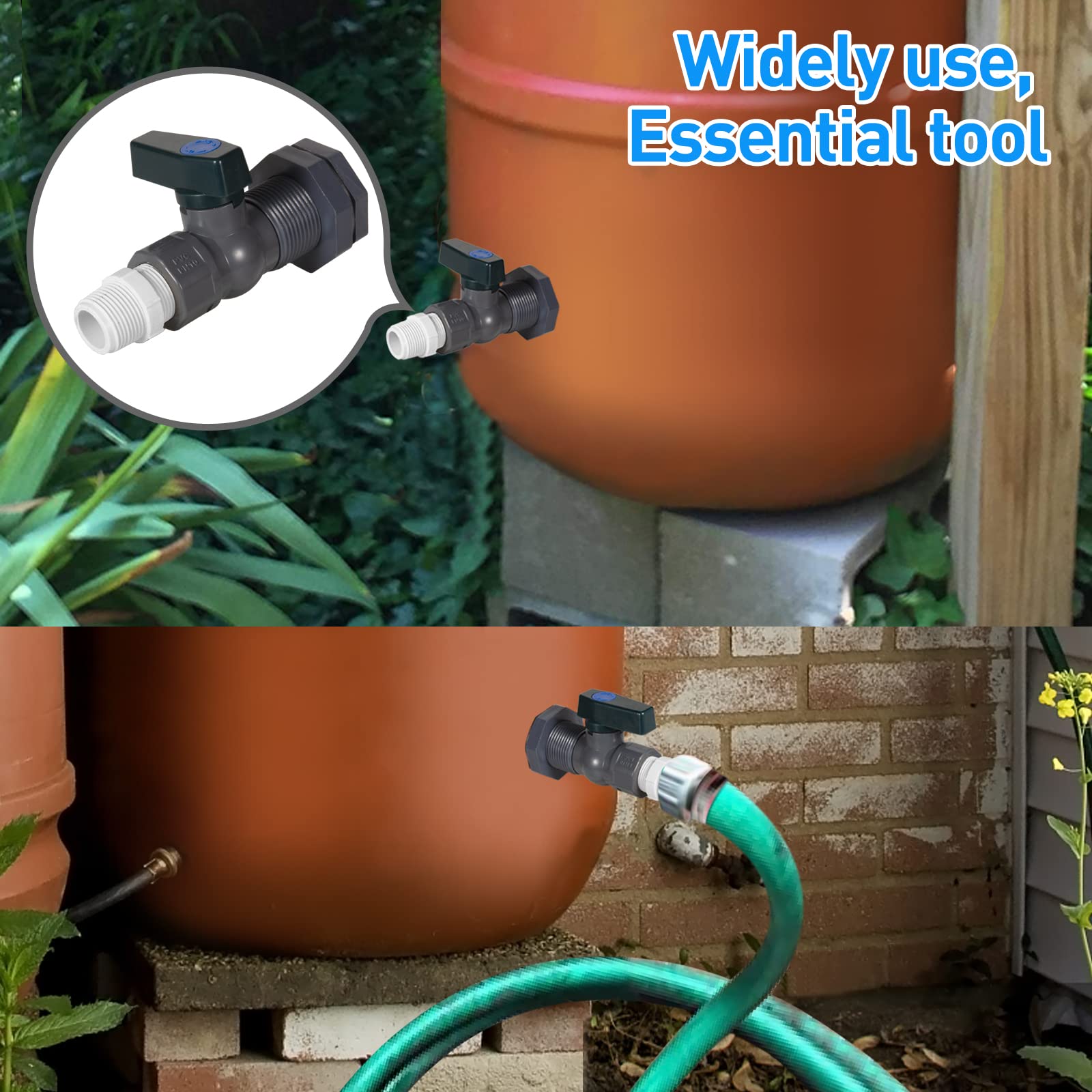 Rain Barrel Spigot Kit - PVC Water Barrel Diverter with Bulkhead Fitting, Hose Faucet Adapter & Thread Seal Tape | Perfect for Water Tanks, Aquariums, Bathtubs, Pools & Garden Barrels | Outdoor Water Conservation & Irrigation Solution