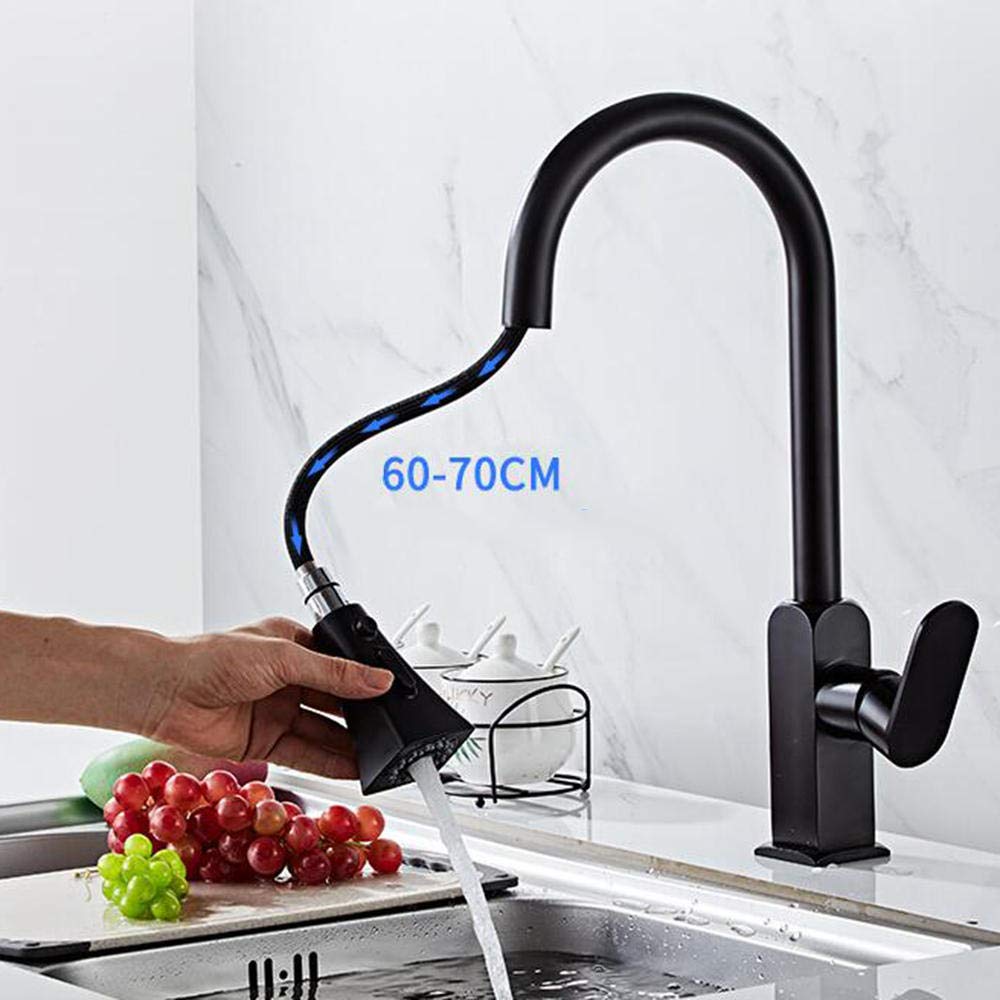 Black Kitchen Faucet with Pull Down Sprayer - 360° Swivel, Hot & Cold Water, Telescopic Design - Perfect for Modern Sinks, Dishwashing, and Food Prep