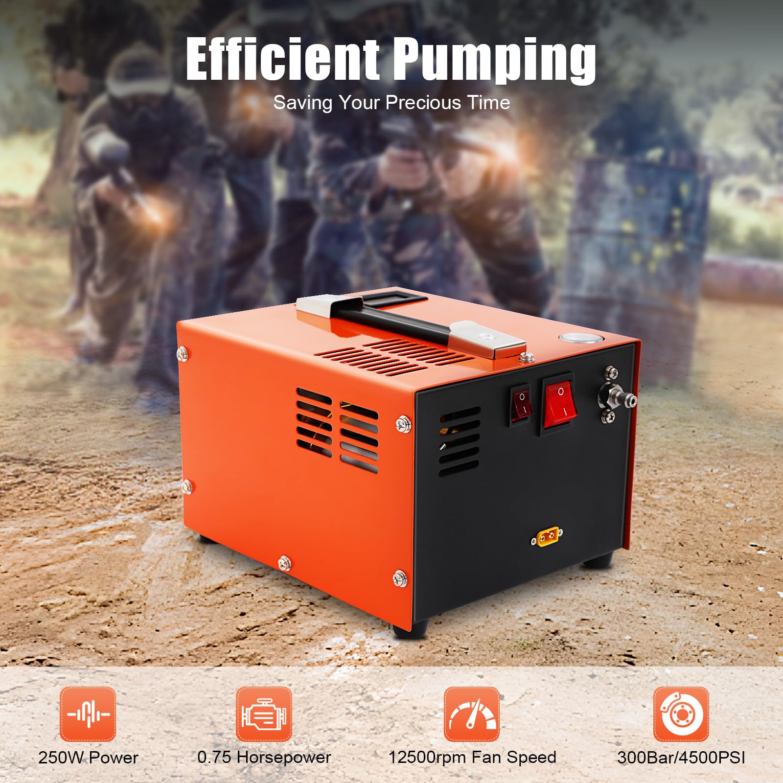 4500PSI 30Mpa High Pressure PCP Air Compressor - Oil-Free & Water-Free Portable Air Pump for PCP Air Rifles - 110V AC/12V DC with Transformer - Perfect for Hunting, Target Shooting & Outdoor Airgun Maintenance
