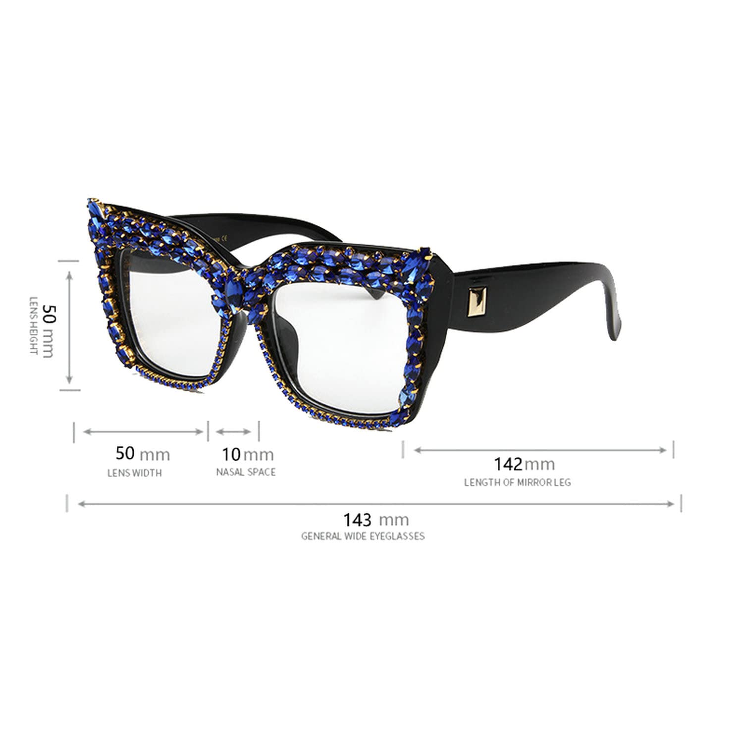 Luxury Rhinestone Cat Eye Glasses for Women - Oversized Diamond Frame Blue Eyeglasses | Fashion Accessories for Parties, Weddings & Evening Events