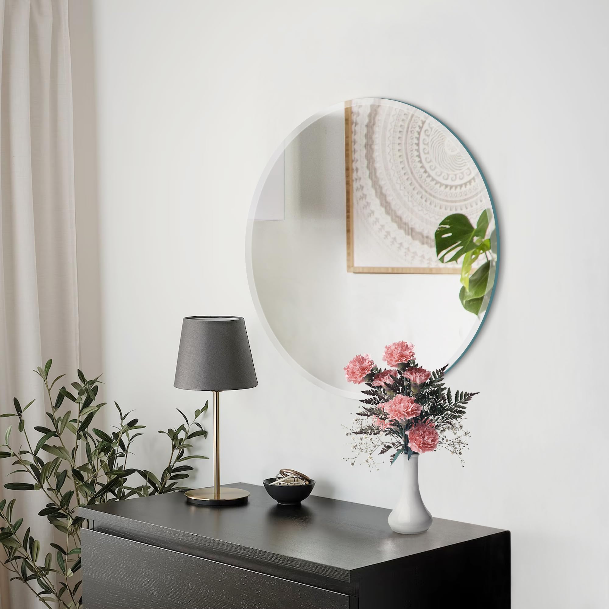 Arcus Home 18 Inch Round Beveled Frameless Wall Mirror - Perfect for Bathroom, Bedroom, Living Room, Vanity & Entryway Decor | Modern Home & Office Decoration