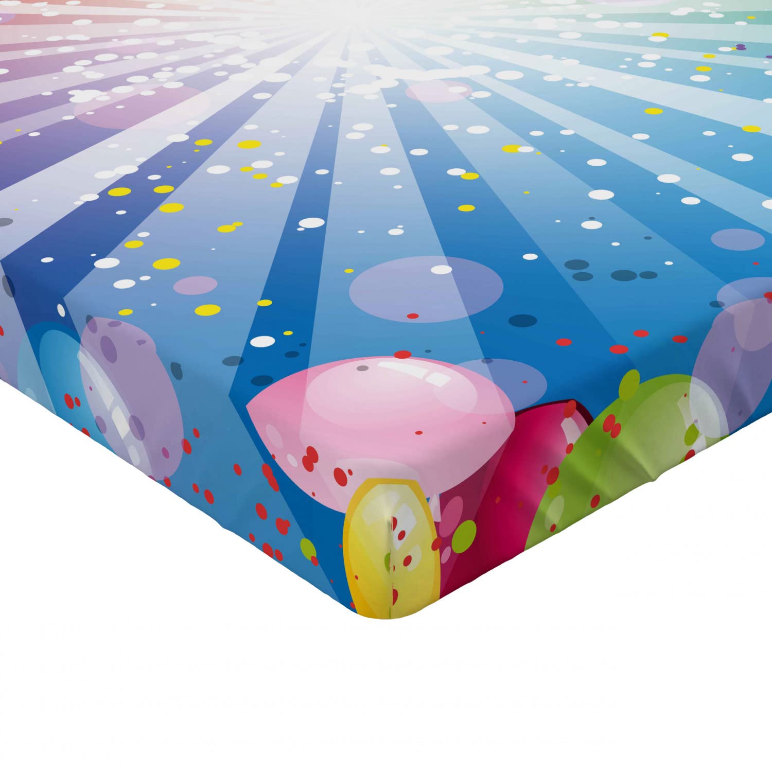 Ambesonne Birthday Fitted Sheet - Striped Balloon Dots Celebration Pattern, Deep Pocket Elastic Twin Size Bed Cover for Comfort | Perfect for Birthday Parties, Kids Rooms & Themed Bedrooms