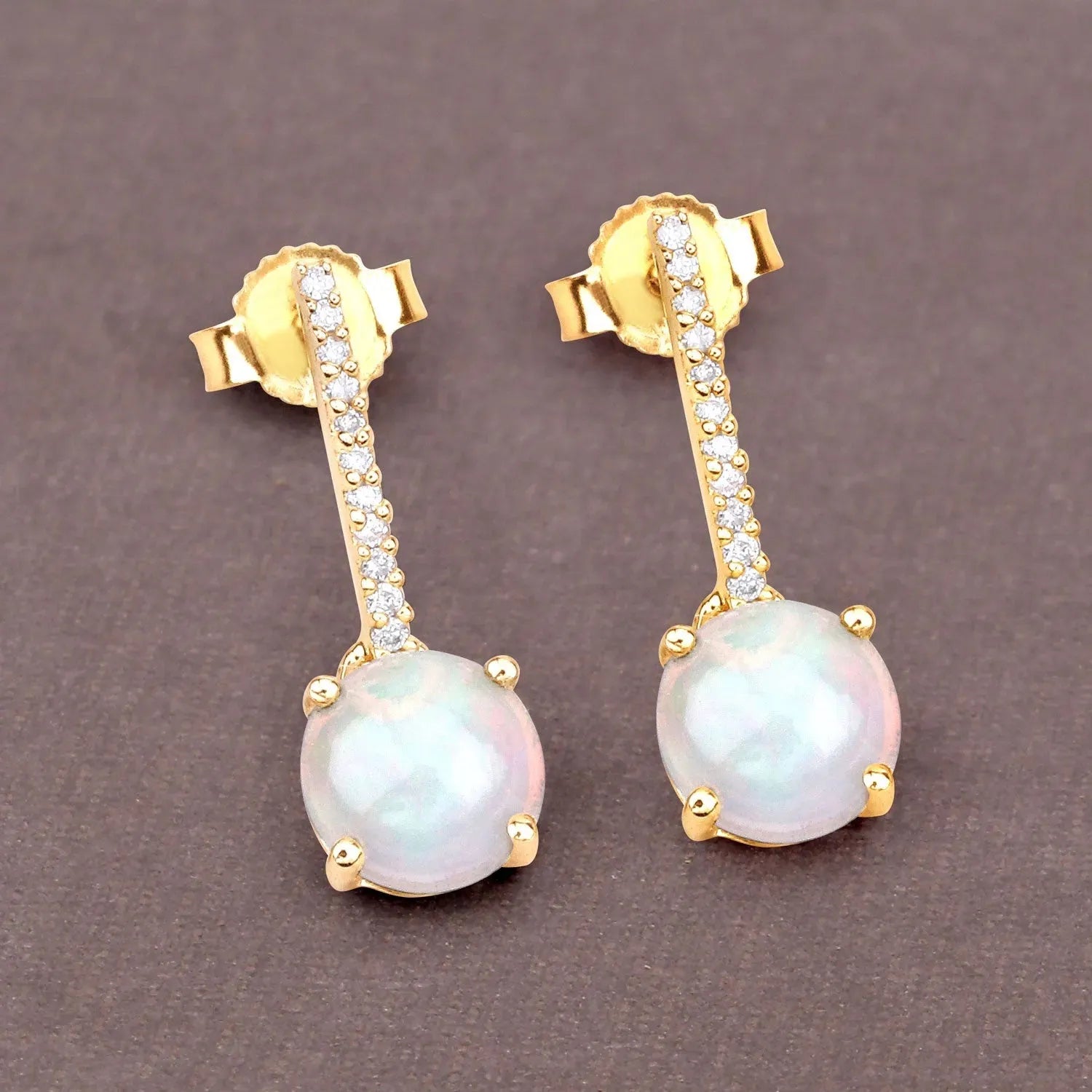 14K Gold Opal and Diamond Drop Earrings for Women – Elegant Dangle Earrings for Weddings, Parties & Special Occasions
