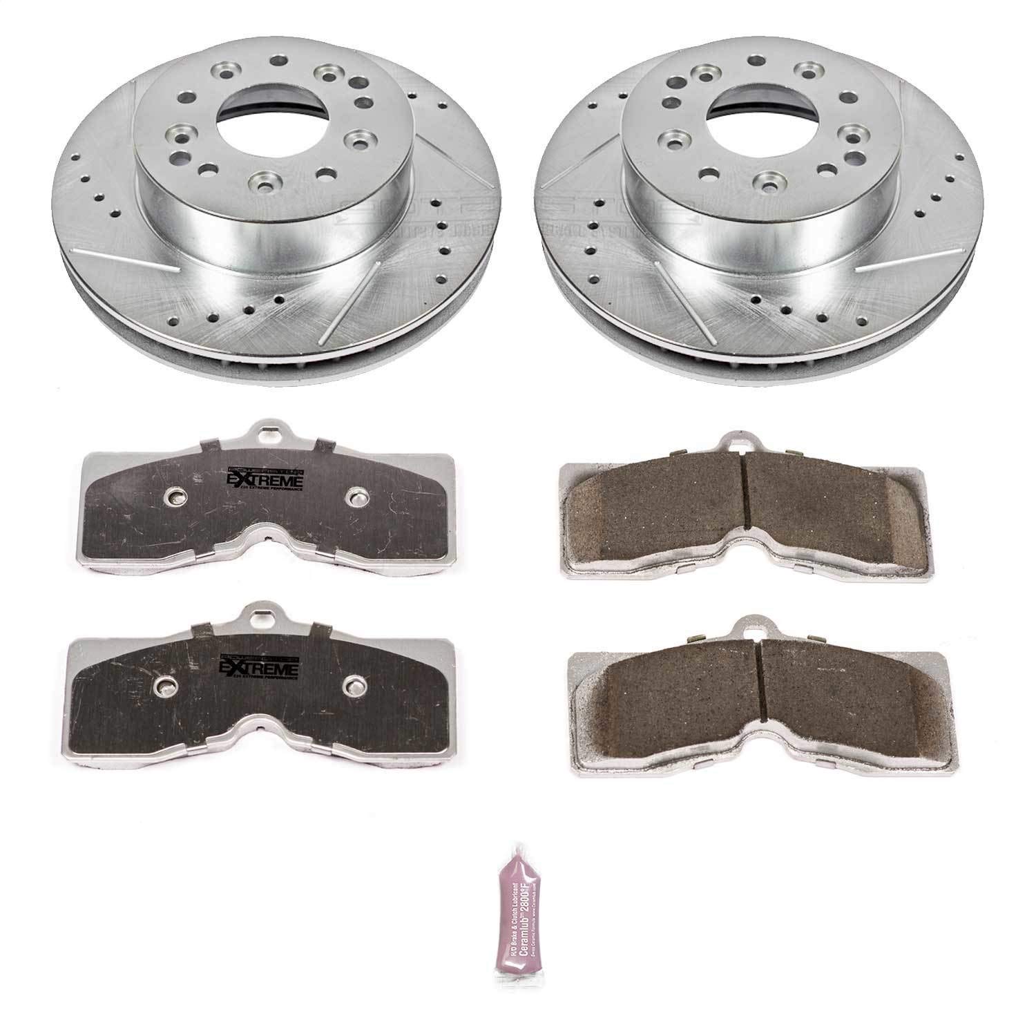 Power Stop K2596-26 Z26 Carbon Fiber Brake Pads & Drilled Slotted Rotors Kit - Front or Rear Brake Upgrade for Cars, Trucks & SUVs | High-Performance Braking for Racing, Towing & Daily Driving