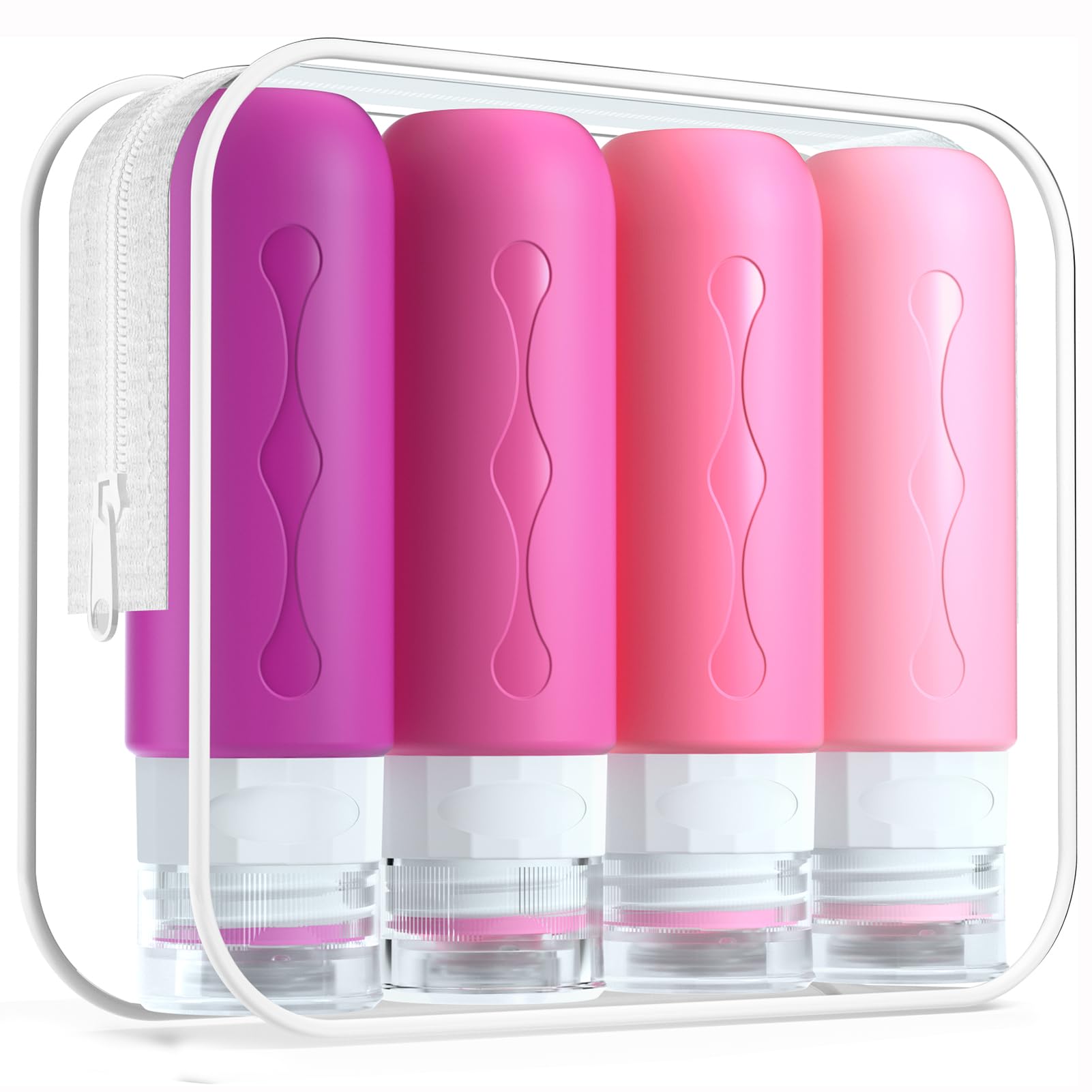 **Gemice 4-Pack TSA Approved 3oz Travel Bottles for Toiletries - BPA Free Leak Proof Refillable Containers with Clear Bag - Perfect for Shampoo, Lotion & Cosmetics (Ideal for Air Travel, Gym & Vacation)**