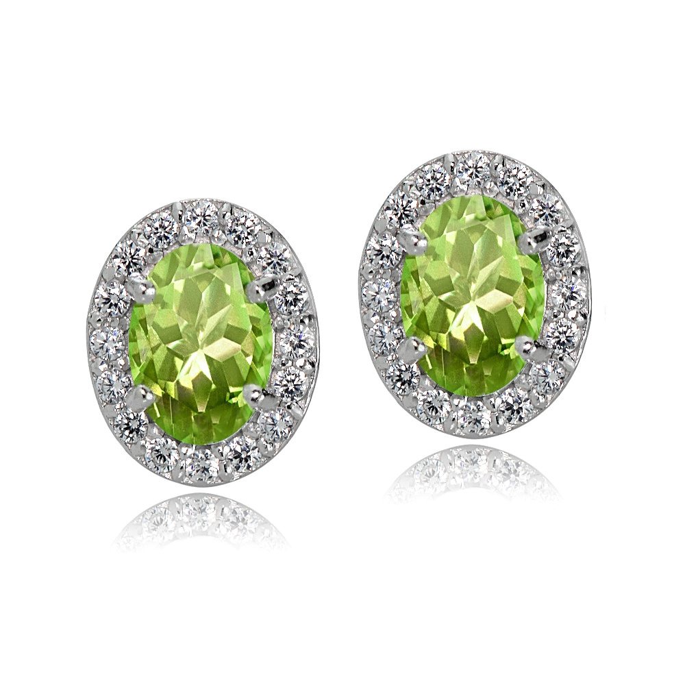 Genuine Sterling Silver Oval Halo Stud Earrings with Natural/Created Gemstones - Perfect for Weddings, Parties & Everyday Elegance