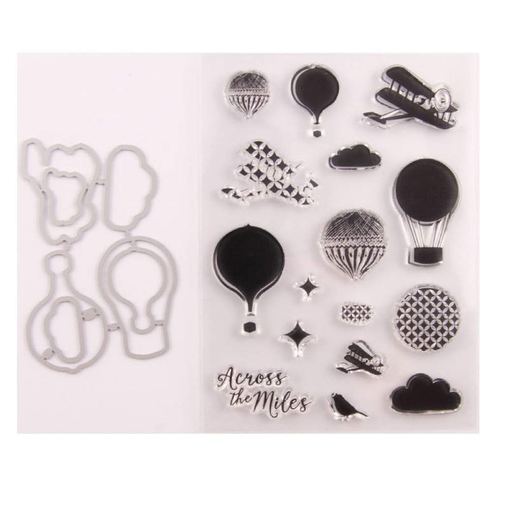 4.3 x 5.9 Inch Hot Air Balloon & Star Sky Stamps and Die Set for Scrapbooking, Card Making, Christmas Crafts - Perfect for DIY Greeting Cards, Invitations, and Paper Craft Projects (T1543)