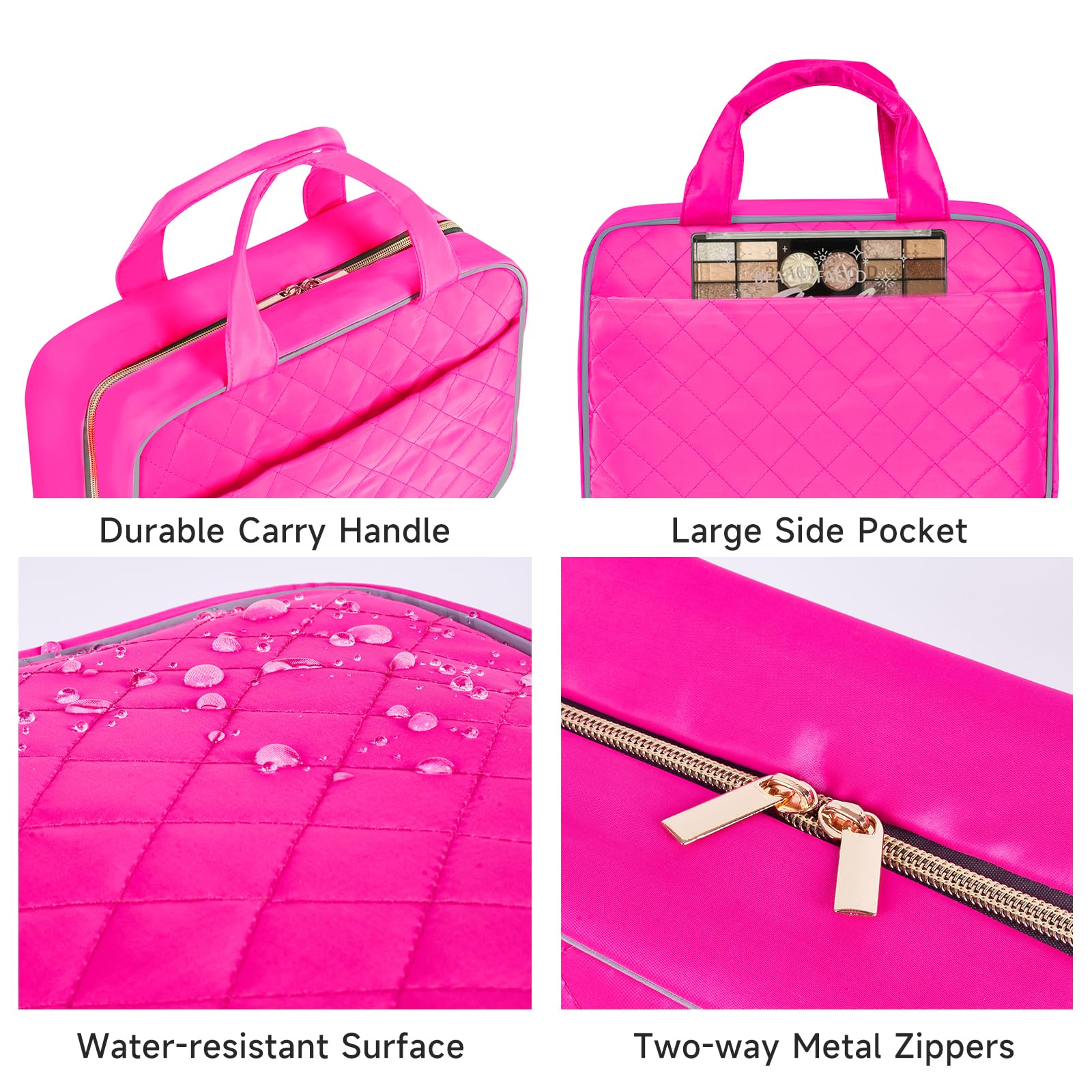 Hanging Travel Toiletry Bag for Women - Waterproof Cosmetic Organizer with Hook for Makeup & Accessories - Large Hot Pink Toiletry Bag (Ideal for Travel, Gym & Daily Use)
