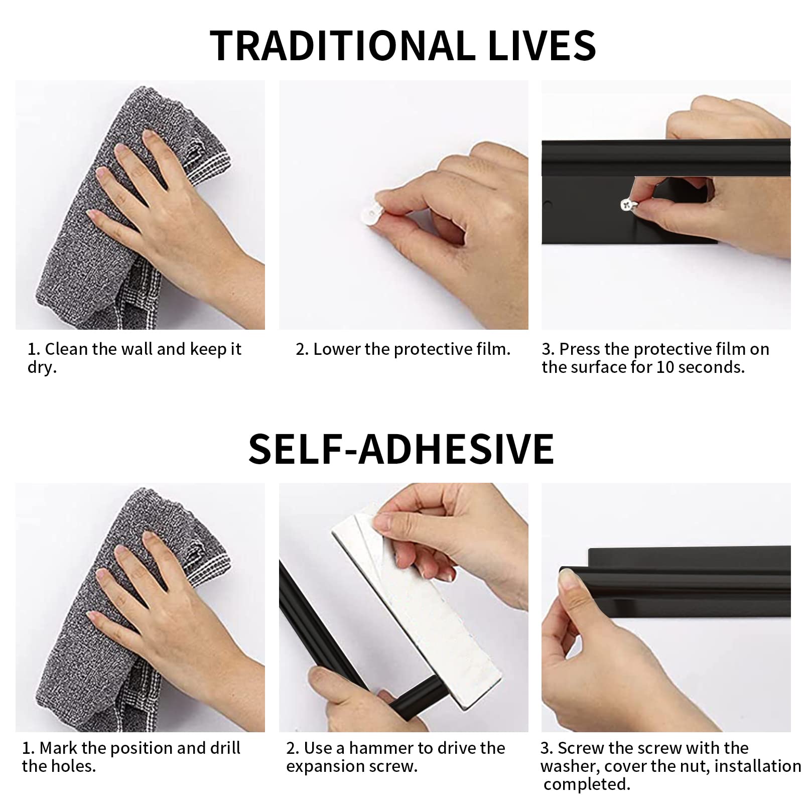 Stainless Steel Wall Mounted Tissue Holder - 13 Inch Self-Adhesive Toilet Paper Dispenser with Screws for Vertical or Horizontal Installation (Black) | Perfect for Bathroom, Kitchen, Office & RV Organization