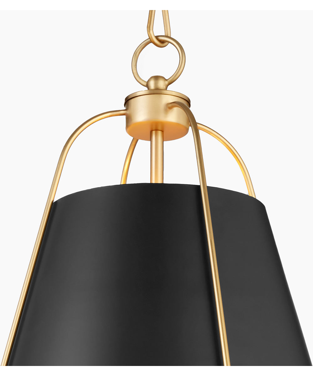 Matte Black and Aged Brass Pendant Light - Modern Single Bulb Hanging Fixture for Dining Room, Kitchen Island, or Entryway