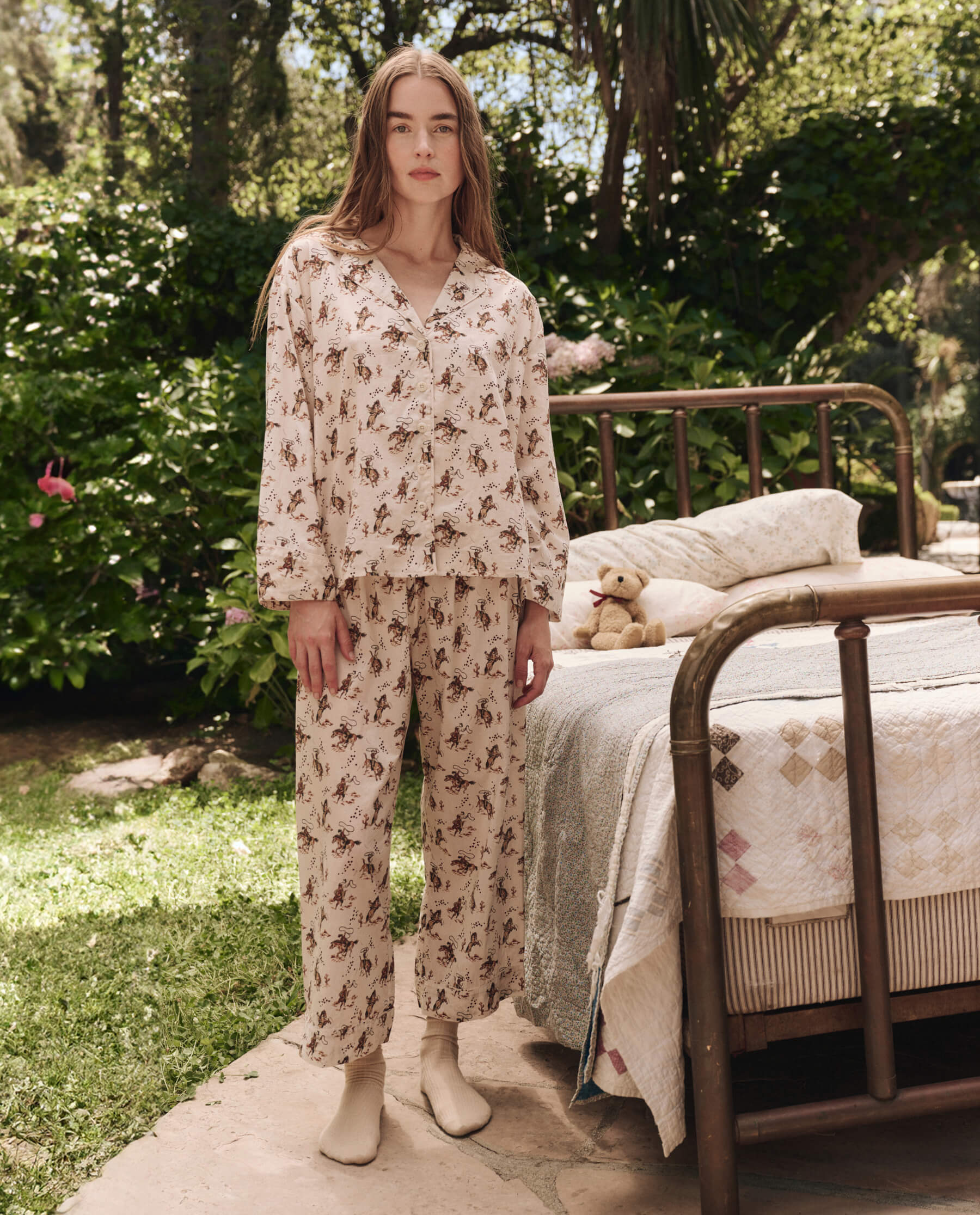 Premium Cream Cowboy Pajama Shirt - Soft & Comfortable Sleepwear for Men & Women - Perfect for Relaxing at Home or Western-Themed Parties