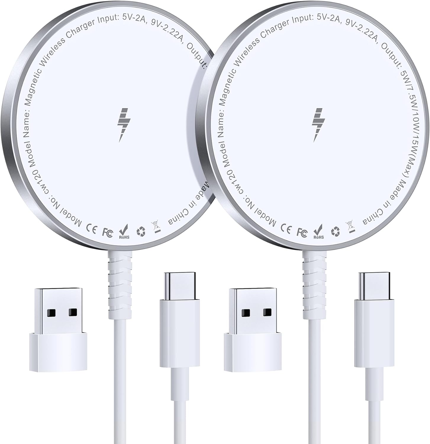 Fast Wireless Charging Pad 2 Pack - iPhone MagSafe Compatible Charger with Case for iPhone 12/13/14/15 Pro Max - Perfect for Home, Office & Travel