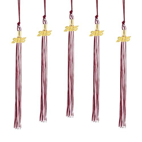 5pcs- 2025 Tassel Maroon and White
