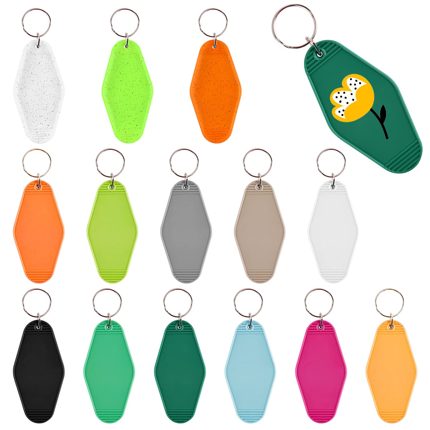 15 Pieces Vintage Motel Keychains for Sublimation - Heat Transfer DIY Craft Accessories - Multicolor Plastic Hotel Keychains for Custom Designs & Gift Making