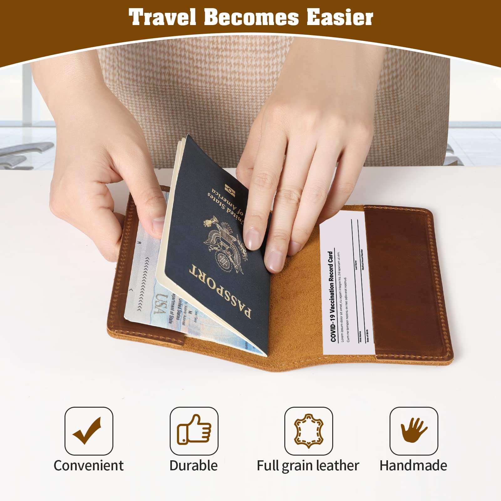 Jack&Chris Genuine Leather Passport Holder - RFID Blocking Travel Wallet Cover for Men & Women | Premium Document Organizer with Card Slots (JC105-Black) - Perfect for International Travel & Business Trips