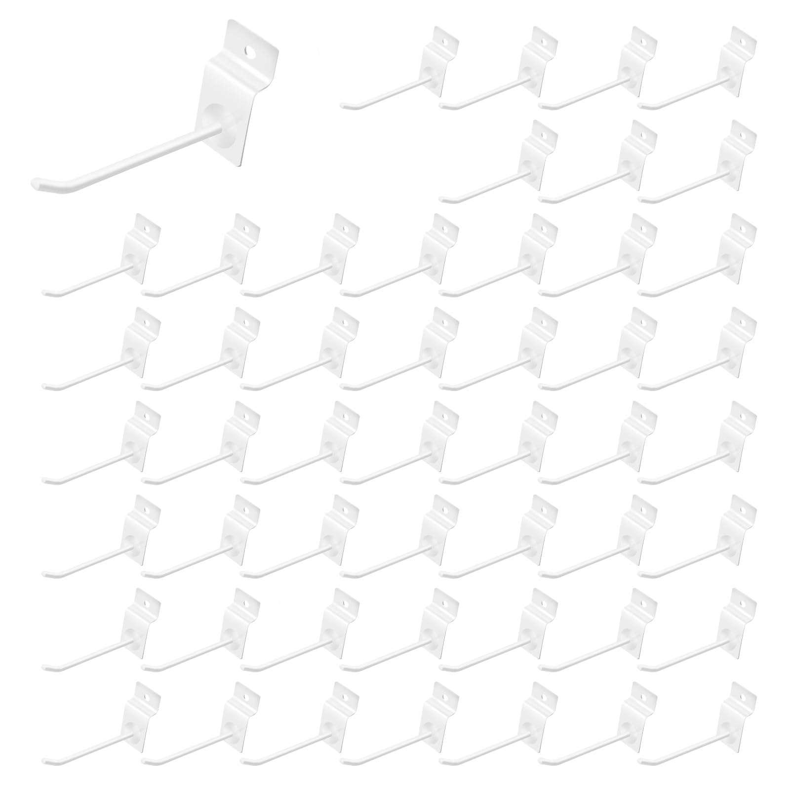 50Pcs 4 Inch White Slatwall Panel Hooks Bulk Set - Heavy Duty Metal Slat Wall Hanging Display Hangers - Pegboard Organizer for Gridwall, Garage, Shop & Retail Stores - Perfect for Organizing Tools, Accessories and Merchandise Display