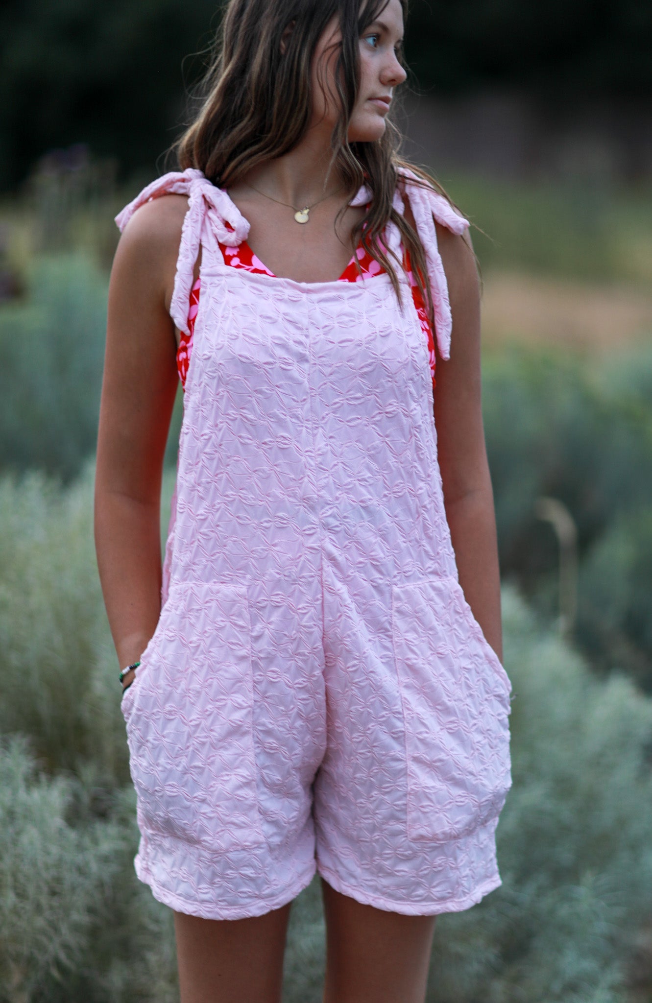 Pink & Lilac Textured Romper for Women - Soft & Stylish Jumpsuit - Perfect for Summer Outfits, Beach Vacations & Casual Wear - $32