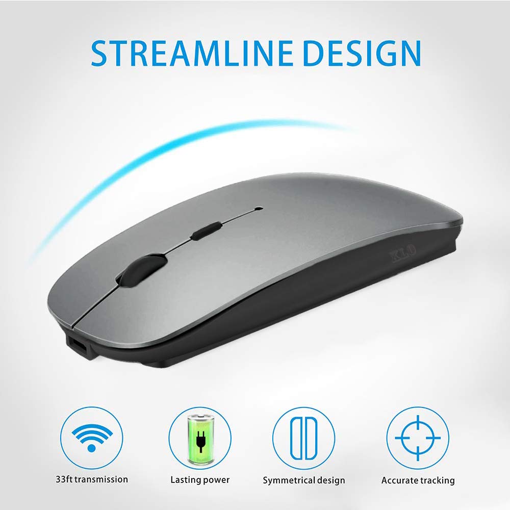 KLO Bluetooth Wireless Mouse for MacBook, Laptop, Notebook, PC, iPad & Chromebook - Compatible with MacBook Air/Pro (Grey) | Perfect for Office, Home & Travel Use