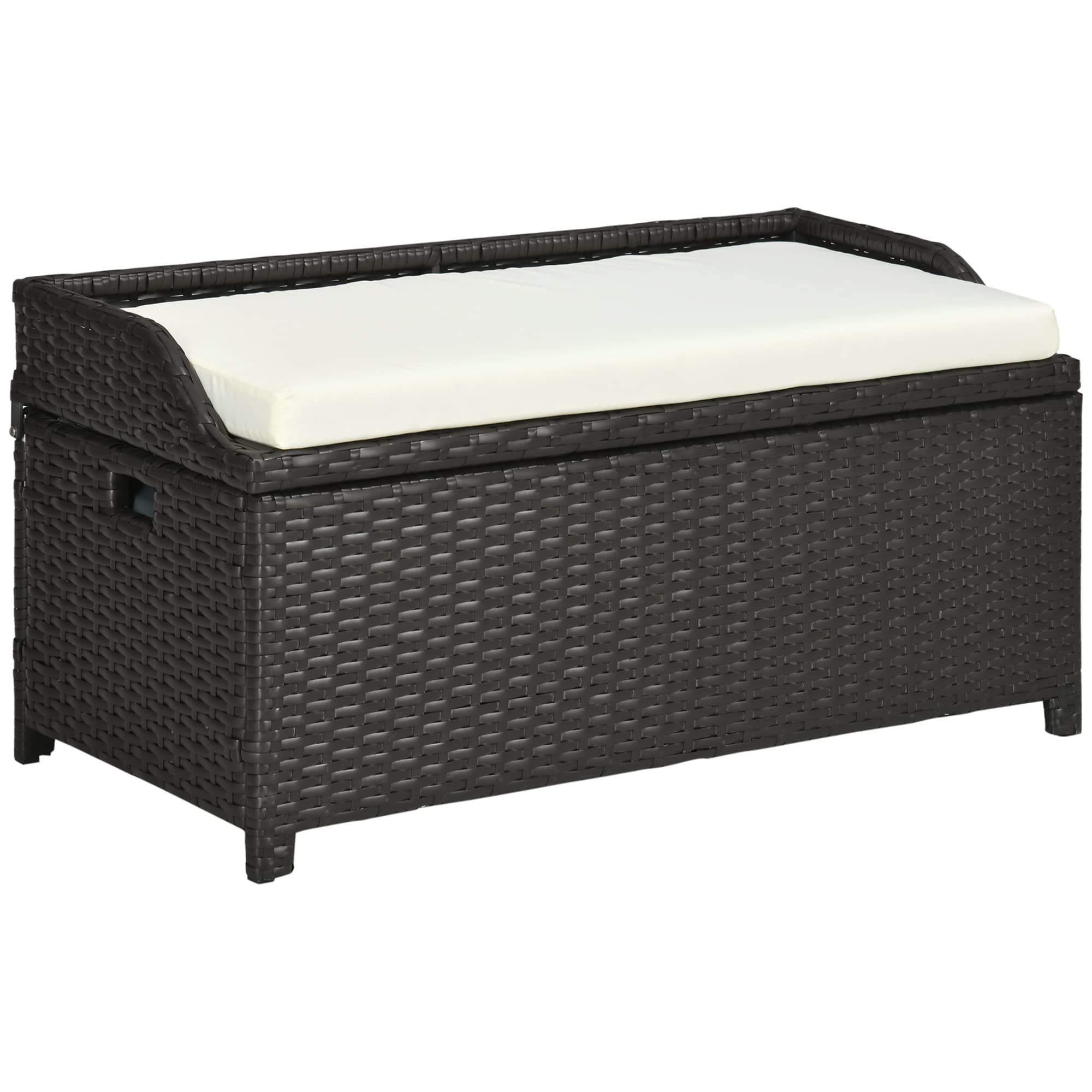 Outsunny 38 Gallon Outdoor Wicker Storage Bench Deck Box - Waterproof PE Rattan Patio Furniture with Cushion & Storage Bag - Perfect for Poolside, Garden, Deck, and Patio Organization