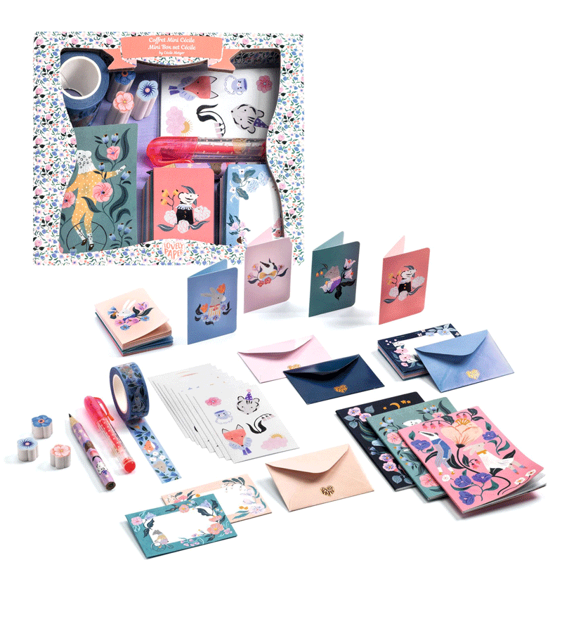 Djeco Cecile Mini Stationary Set - Cute French Design Notebook, Pencils & Eraser for Kids - Perfect for School, Travel & Creative Writing Gifts