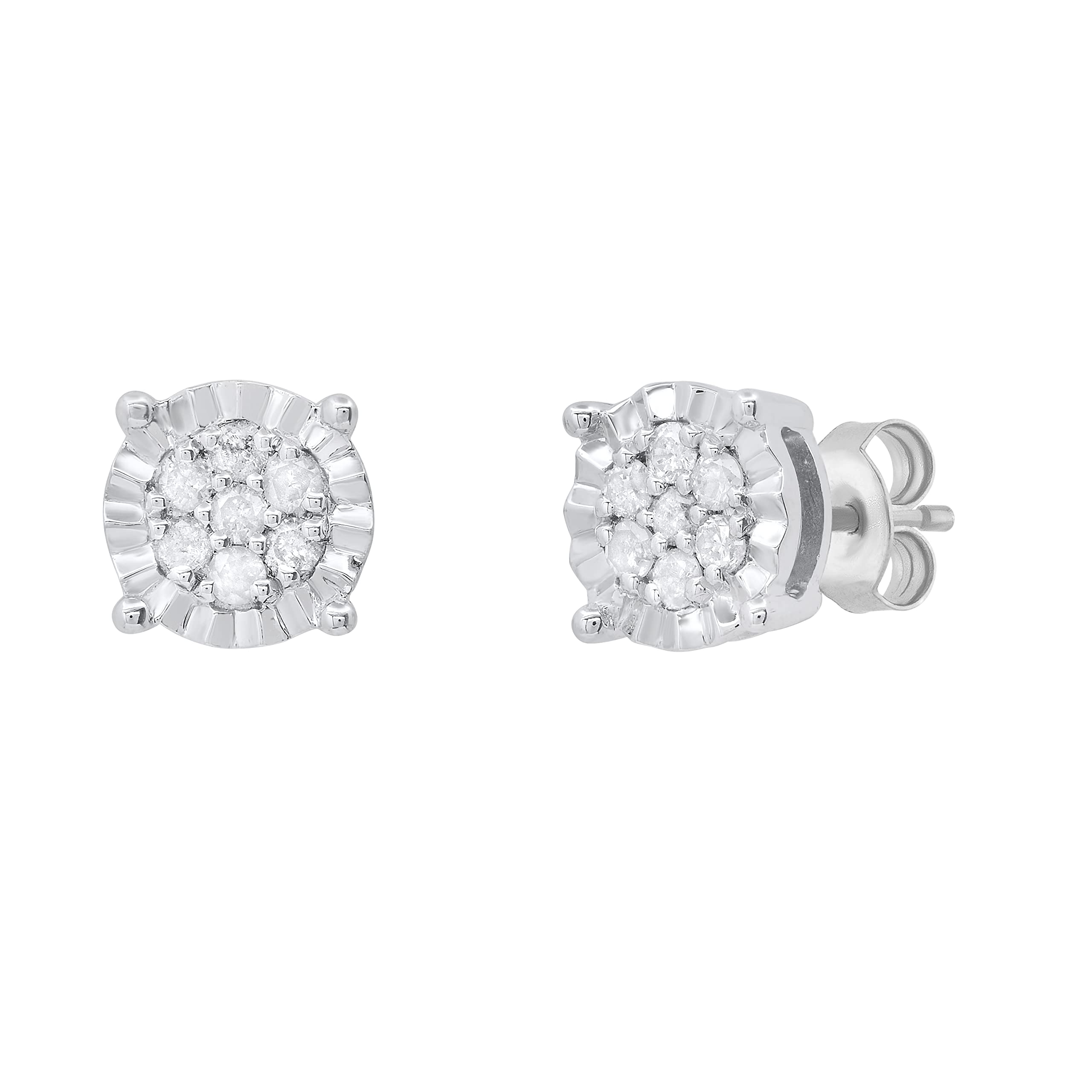 Dazzlingrock Round White Diamond Illusion Pushback Stud Earrings for Women - 0.17 ctw, I-J Color, I2-I3 Clarity, 925 Sterling Silver - Perfect for Weddings, Parties & Special Occasions