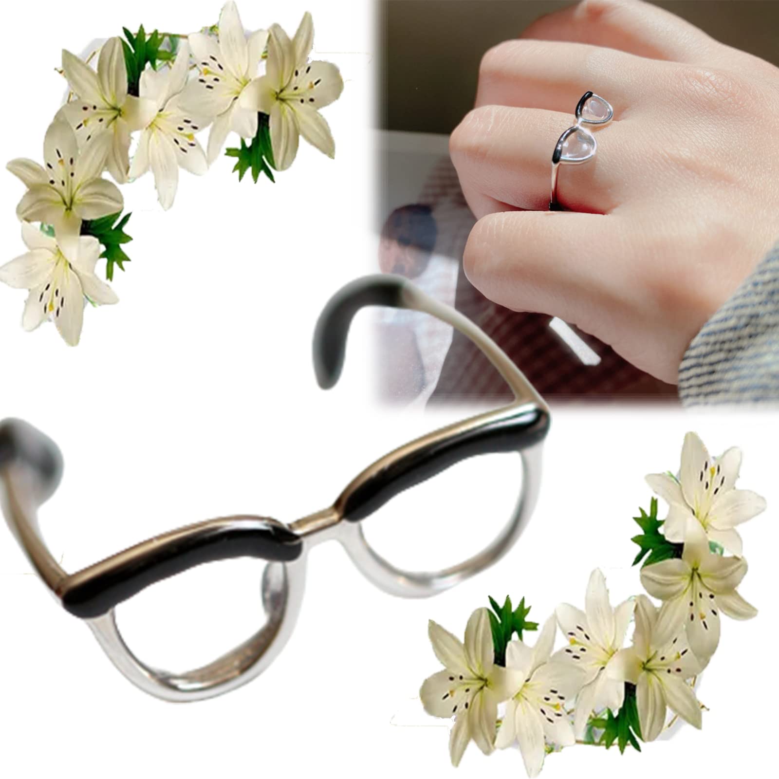 Adjustable Mini Glasses Ring for Women & Men - Stylish Open Finger Ring for Daily Wear