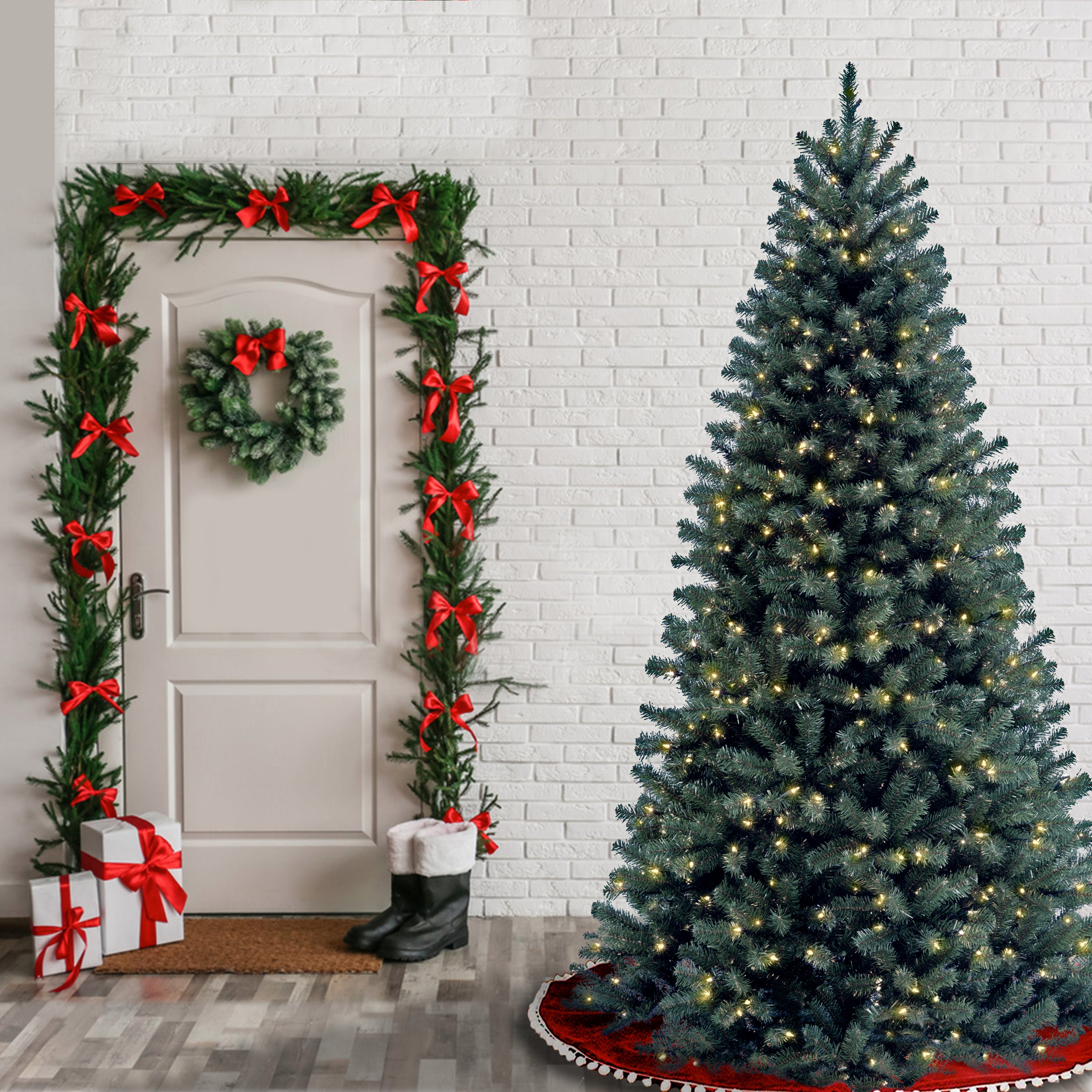 6.5 ft Pre-Lit North Valley Spruce Artificial Christmas Tree with 500 Clear LED Lights - Perfect for Living Room, Office & Holiday Decorations