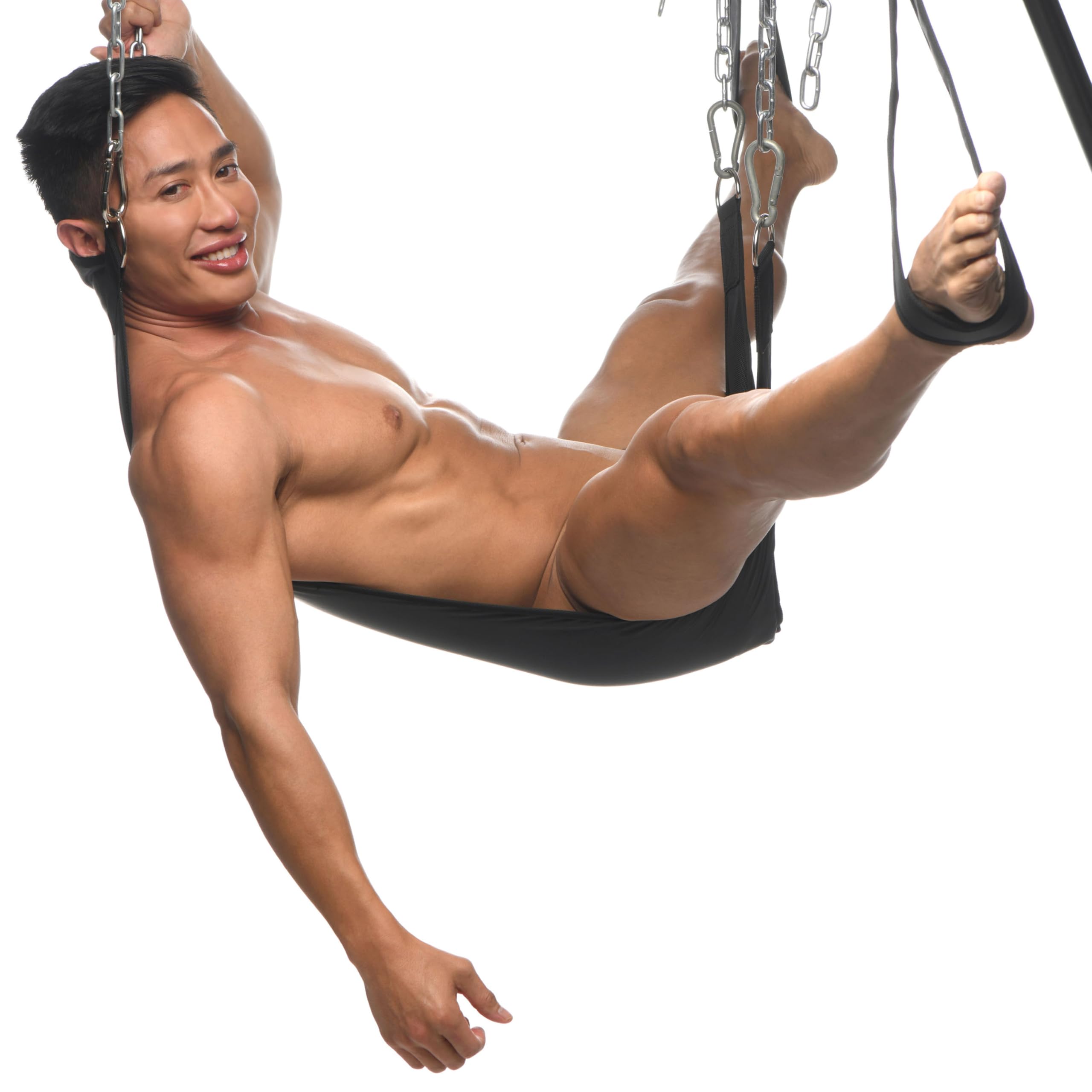 Premium Nylon Sex Sling with Adjustable Stirrups for Couples & Singles - Lightweight, Durable Bondage Swing Compatible with Most Stands - Perfect for BDSM, Spice Up Bedroom & Adult Play (Black)