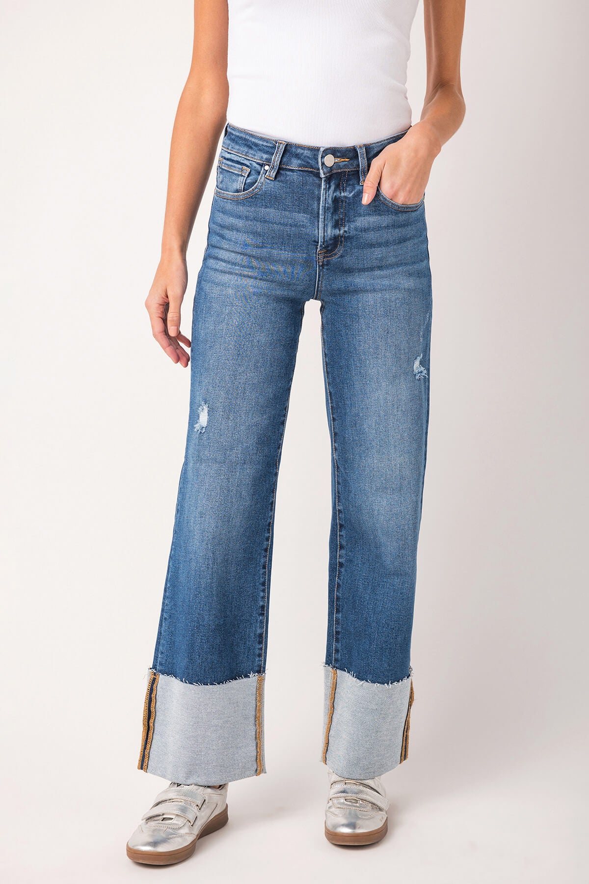 Risen Scout Large Cuffed Jeans for Men - Comfortable Stretch Denim Pants with Adjustable Waist - Perfect for Casual Wear, Outdoor Adventures & Everyday Style