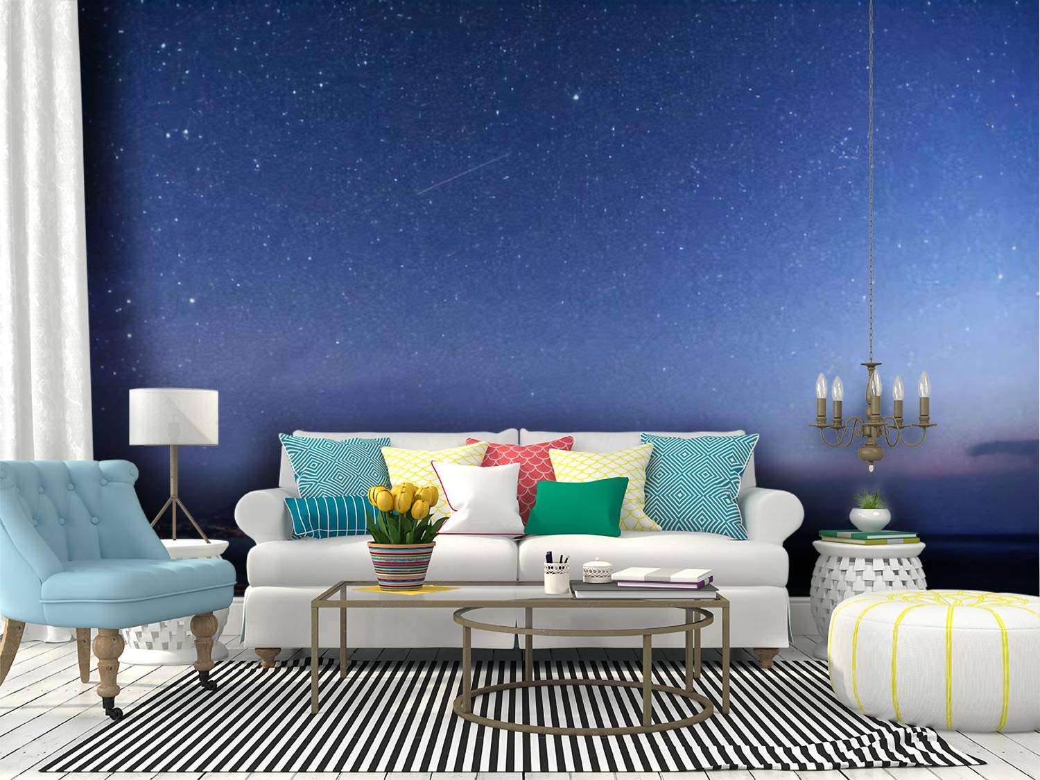 RECETHROWS Peel and Stick Wallpaper - Misty Mountains & Sea Landscape Self-Adhesive Vinyl Wall Mural, Large Removable Wall Sticker for Living Room, Bedroom, Office Decor (36