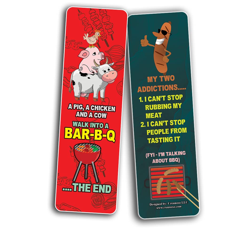 Creanoso Funny BBQ Sayings Bookmarks (12-Pack) - Inspirational Quote Cards for Books - Unique Gifts for Adults & Teens - Perfect for Reading, Gifting & Barbecue Lovers