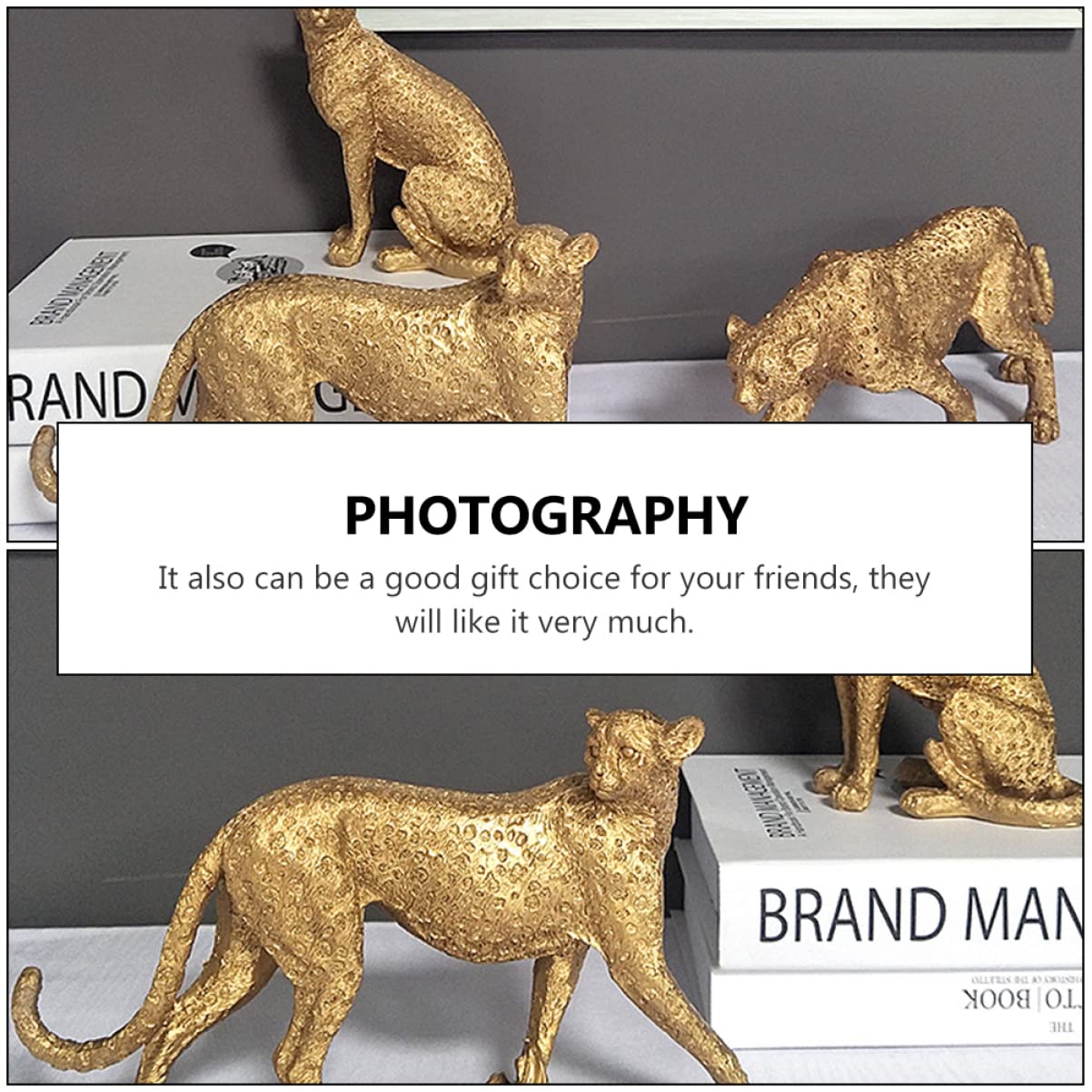 Golden Resin Leopard Statue - Home & Office Decor for Modern Spaces