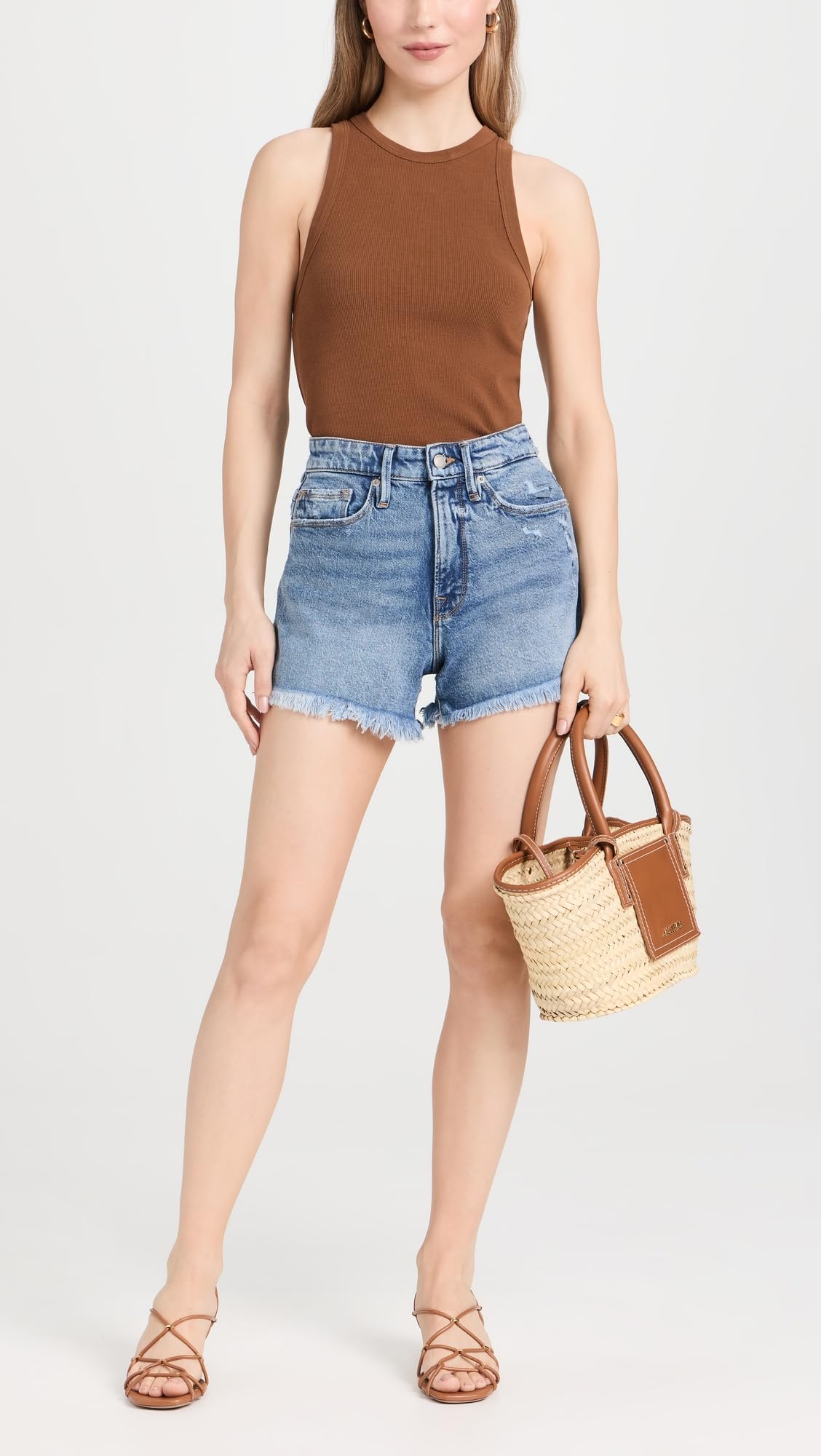 Good American Women's Good 90's High Waisted Denim Shorts - Vintage Retro Distressed Jeans for Summer Casual Outfits & Beach Vacations