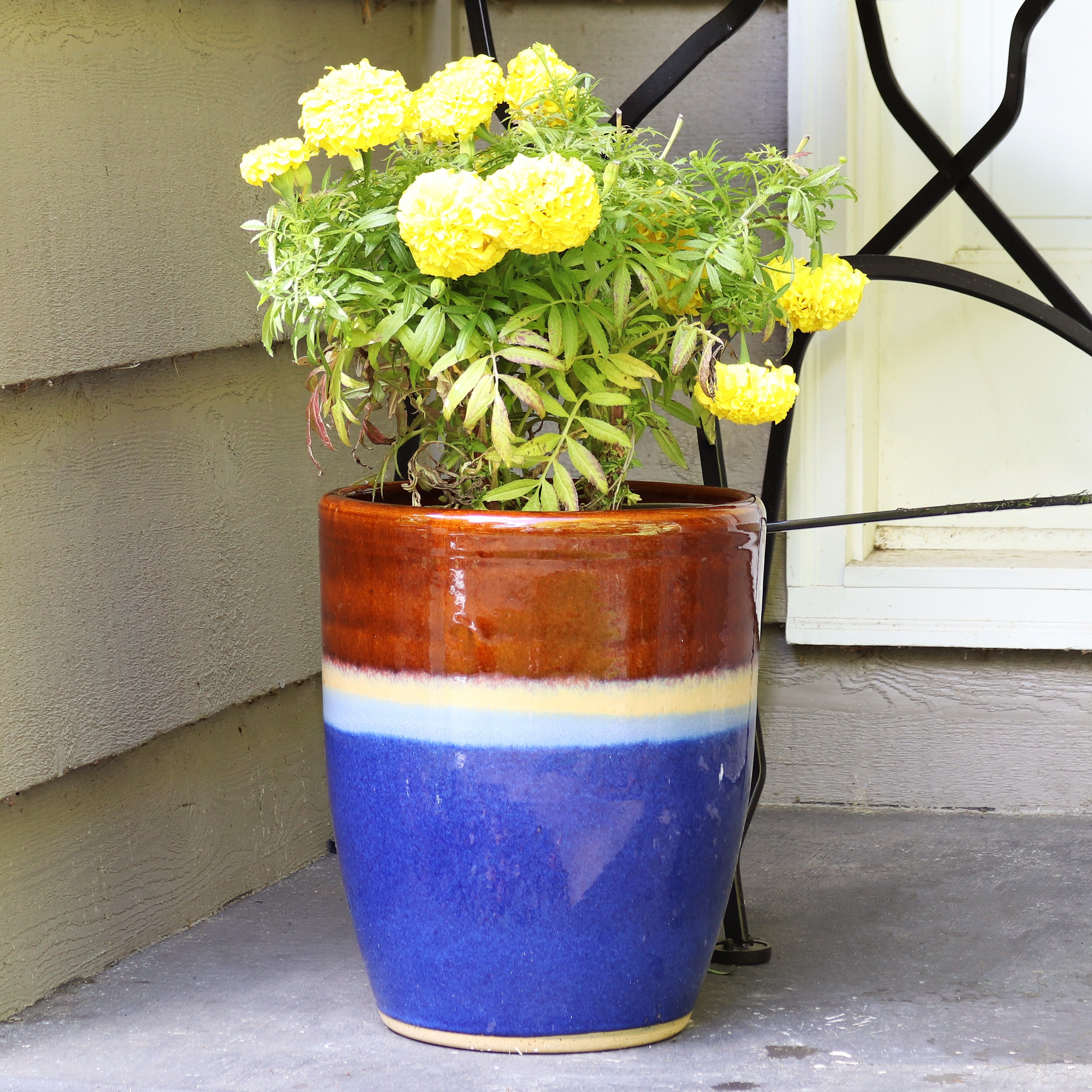 Sunnydaze Set of 2 Captivating Vista Ceramic Planters - 11 Inch Indoor/Outdoor Flower Pots for Home Garden, Patio, Balcony Decor - Perfect for Succulents, Herbs, and Small Plants