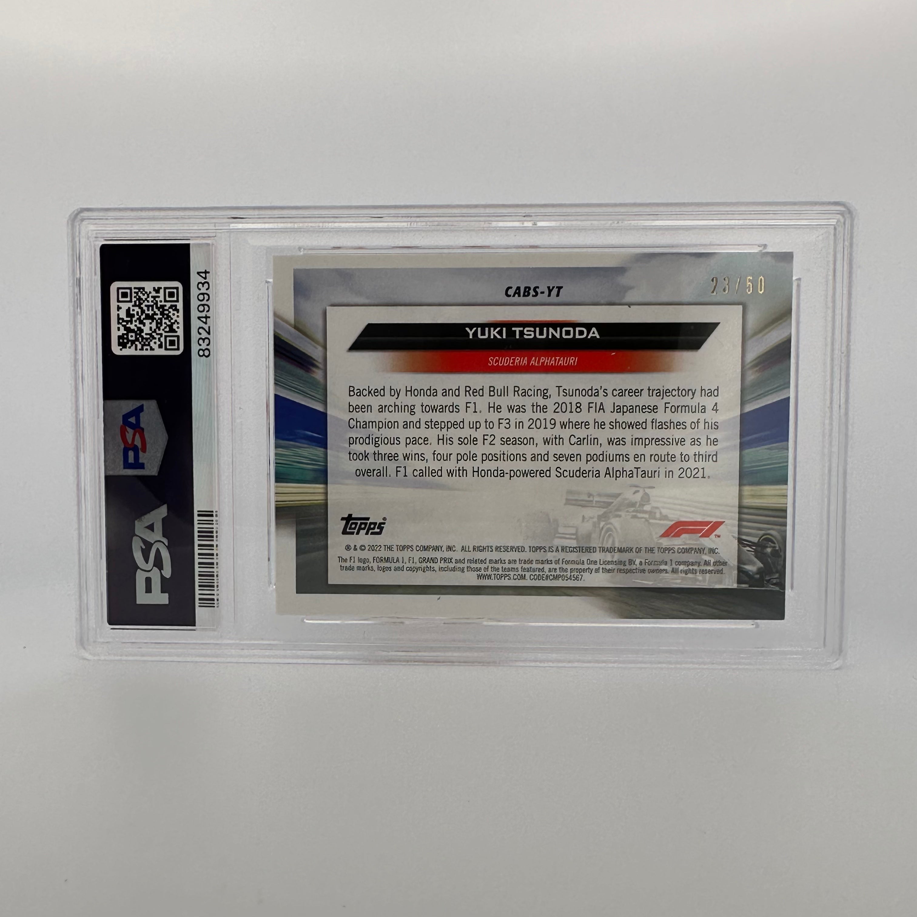 PSA 9 Yuki Tsunoda #CABSYT Clean Air Blue Skies Gold Parallel 23/50 - Rare F1 Racing Trading Card for Collectors & Investors - Perfect for Display, Trading, and Portfolio Diversification