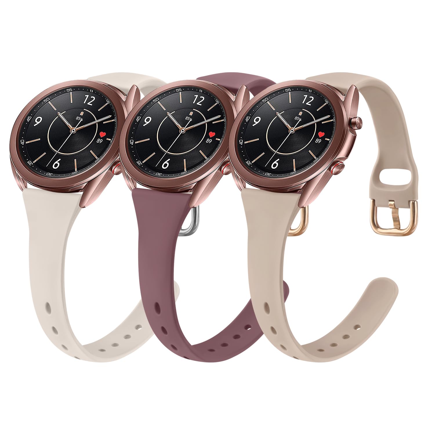 3 Pack Slim Soft Silicone Replacement Bands for Samsung Galaxy Watch 3 (41mm) - 20mm Sport Wrist Strap for Women & Men - Perfect for Gym, Running, Swimming & Everyday Wear