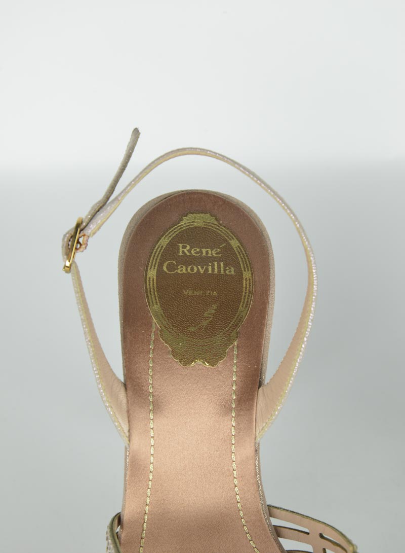 René Caovilla Champagne Suede Sandals with Swarovski Crystals - Size 38.5 | Luxury Evening Party Shoes for Women | Perfect for Weddings, Red Carpet & Special Occasions