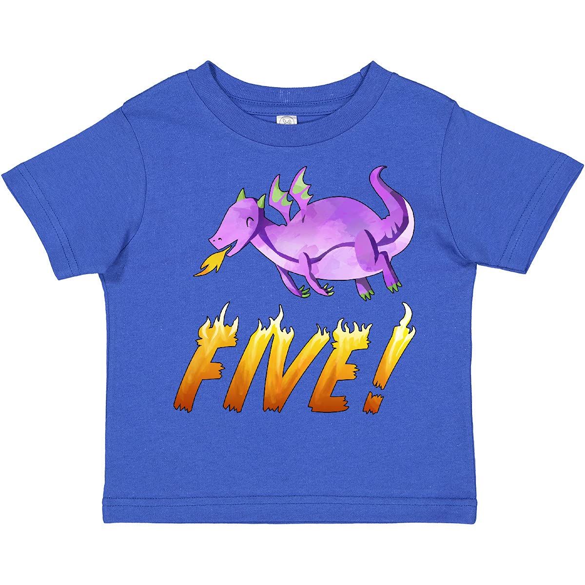 Purple Dragon Toddler T-Shirt - 5th Birthday Fire Breathing Design for Boys & Girls - Perfect for Birthday Parties & Playdates