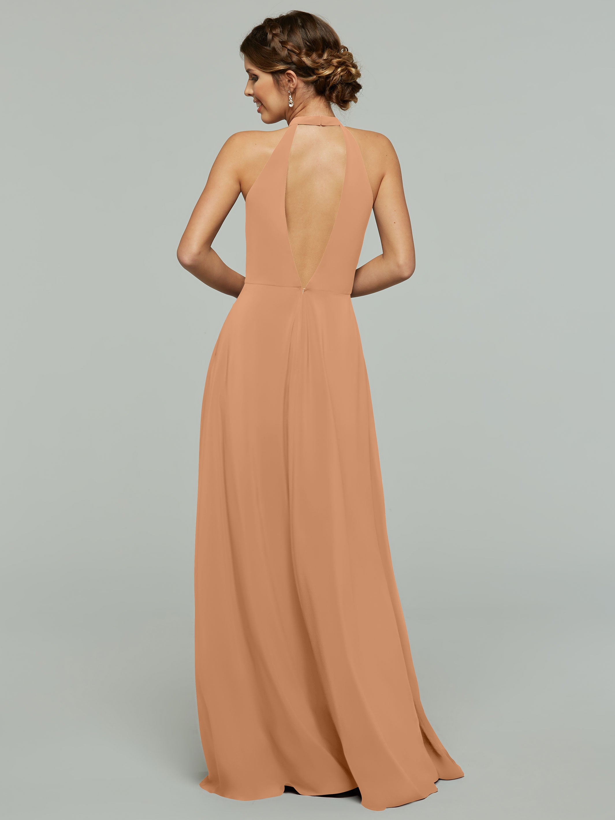 Elegant 80115 Stretch Chiffon A-Line Bridesmaid Dress with Plunging Halter Neckline - Perfect for Weddings, Formal Events & Special Occasions