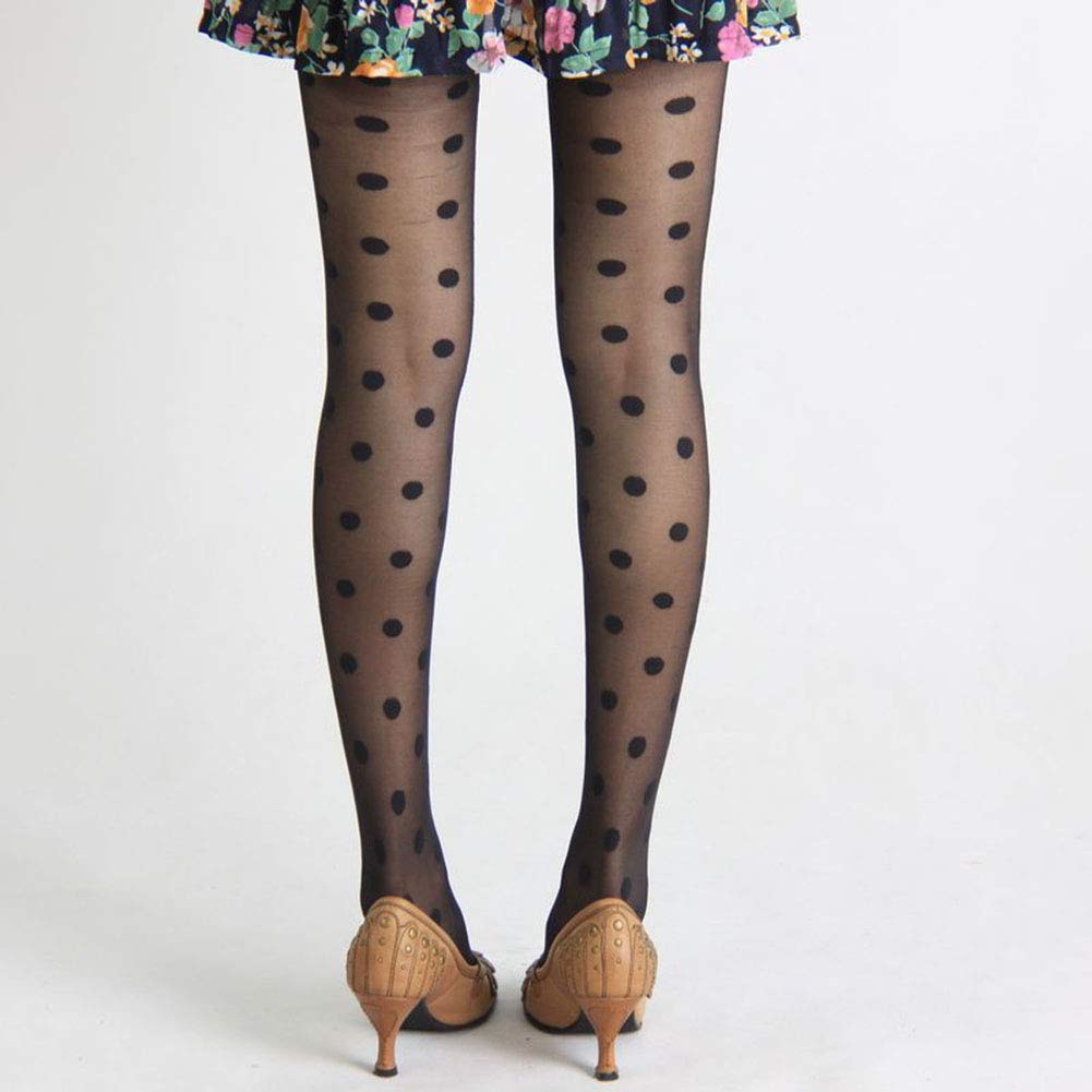 Leikance Women's Vintage Polka Dot Lace Pantyhose - Sexy Black Ultra Thin Mesh Stockings for Party, Date Night & Special Occasions