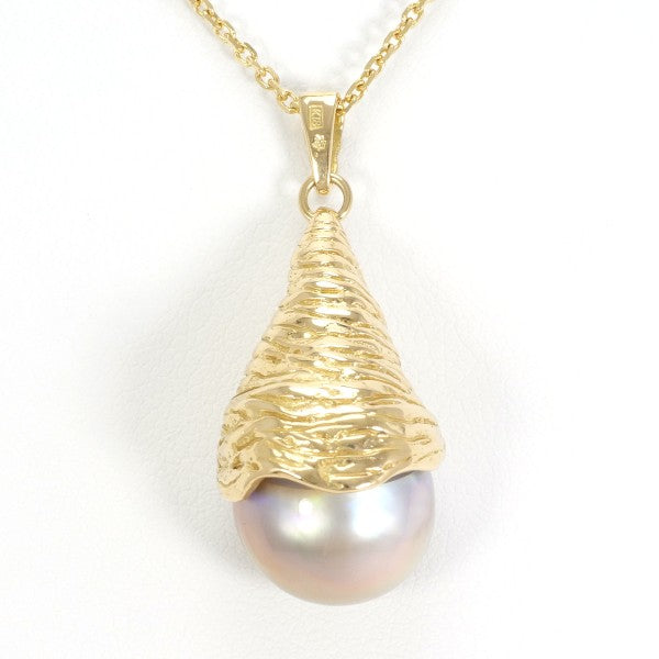18K Yellow Gold Semi-Round Pearl Necklace – Elegant Jewelry for Women, Perfect for Weddings, Parties & Special Occasions