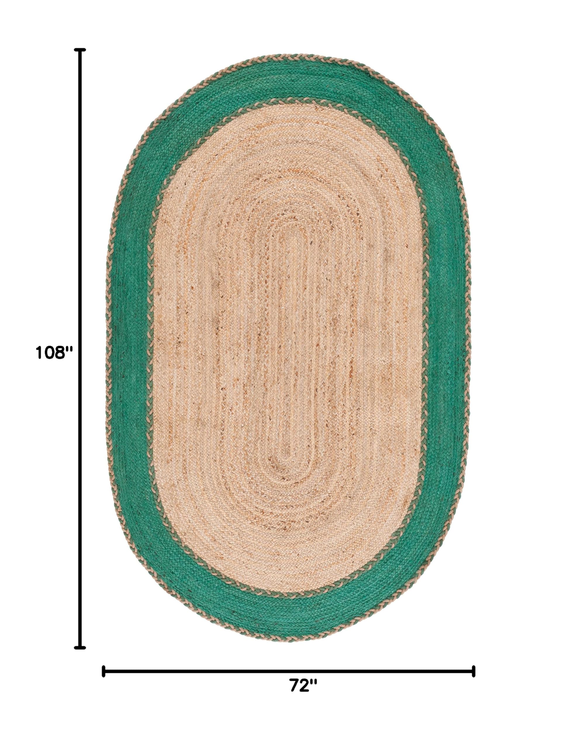 SAFAVIEH Handmade Jute Area Rug 6' x 9' Oval - Natural & Green, Eco-Friendly Natural Fiber Collection for Living Room, Bedroom, High Traffic Areas | Durable Floor Covering for Home Decor (NFB261Y)