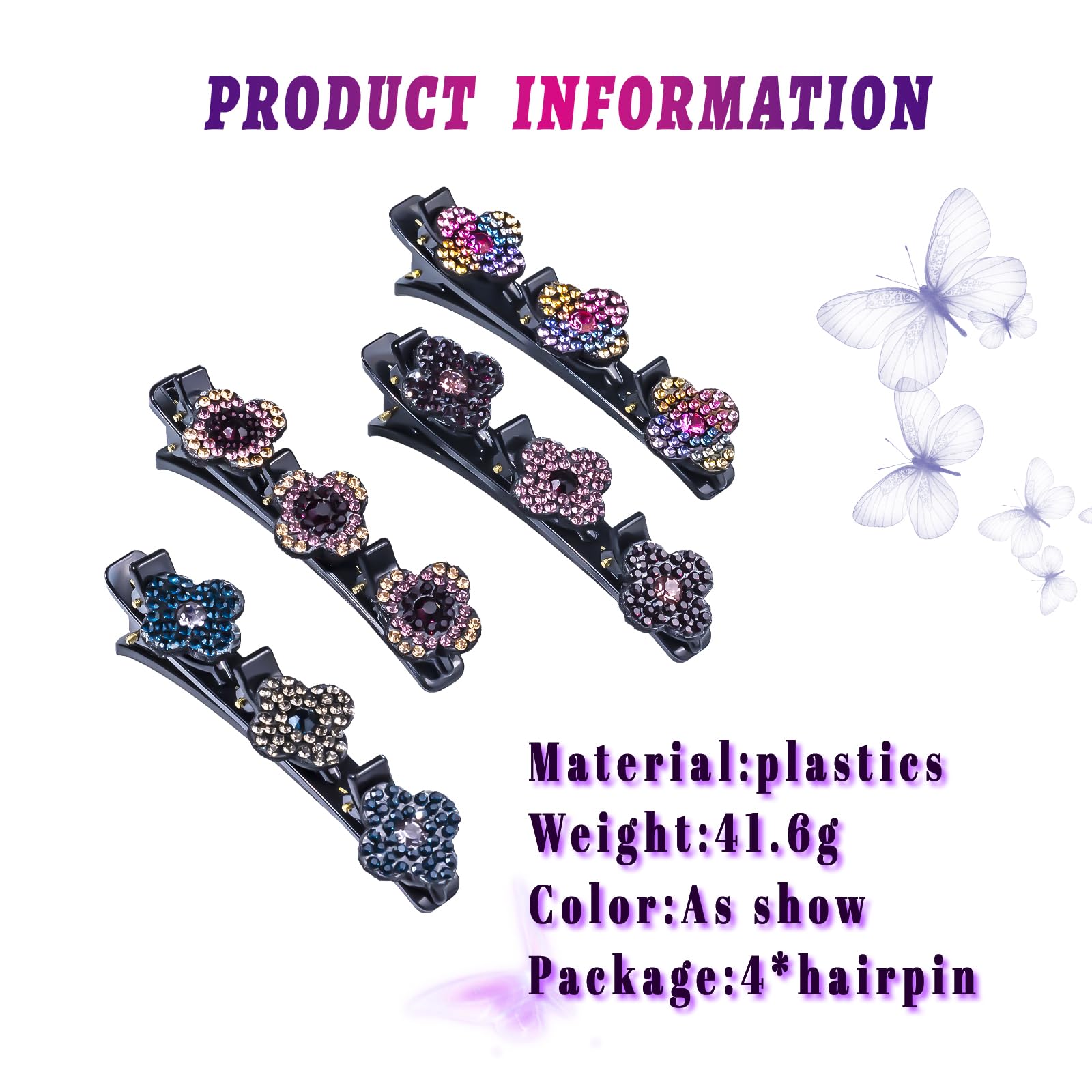 GAUEIOUR 4-Piece Satin Hair Bands Set - Women's Four Leaf Clover & Duck Bill Hair Clips, Acrylic Woven Diamond Hair Accessories for Styling - Perfect for Gifts, Parties, Weddings & Everyday Use